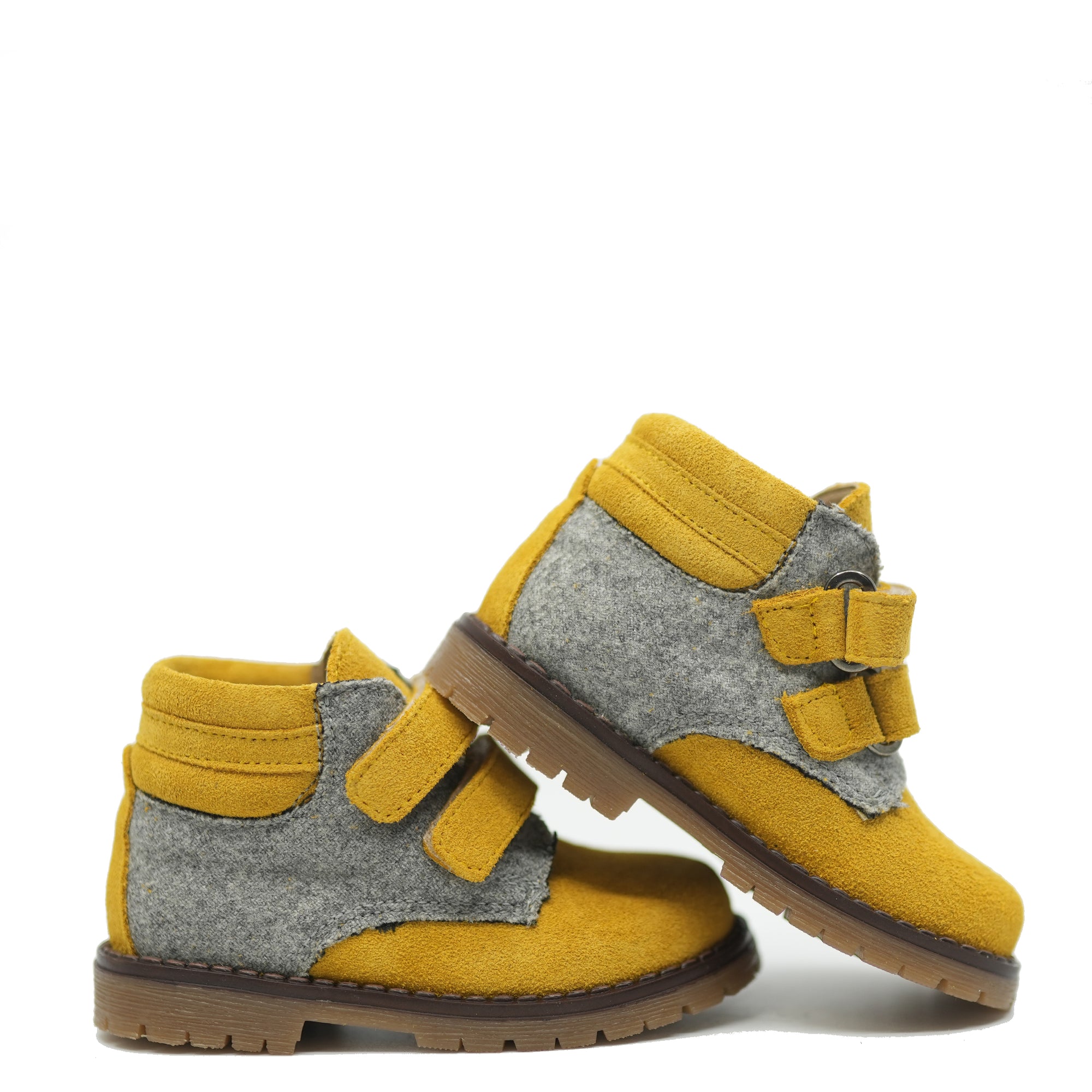 Confetti Yellow And Gray Heather Velcro Baby Bootie-Tassel Children Shoes