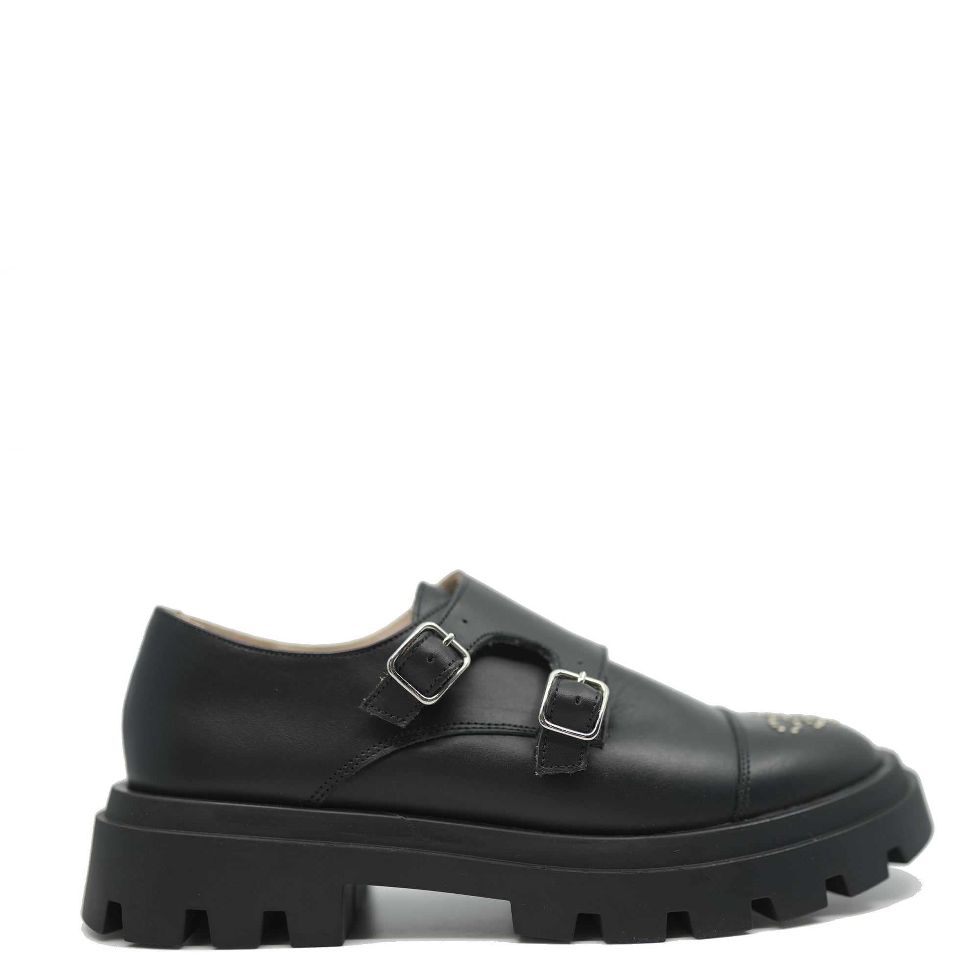 Confetti Black Double Monk Studded Chunky Loafer-Tassel Children Shoes