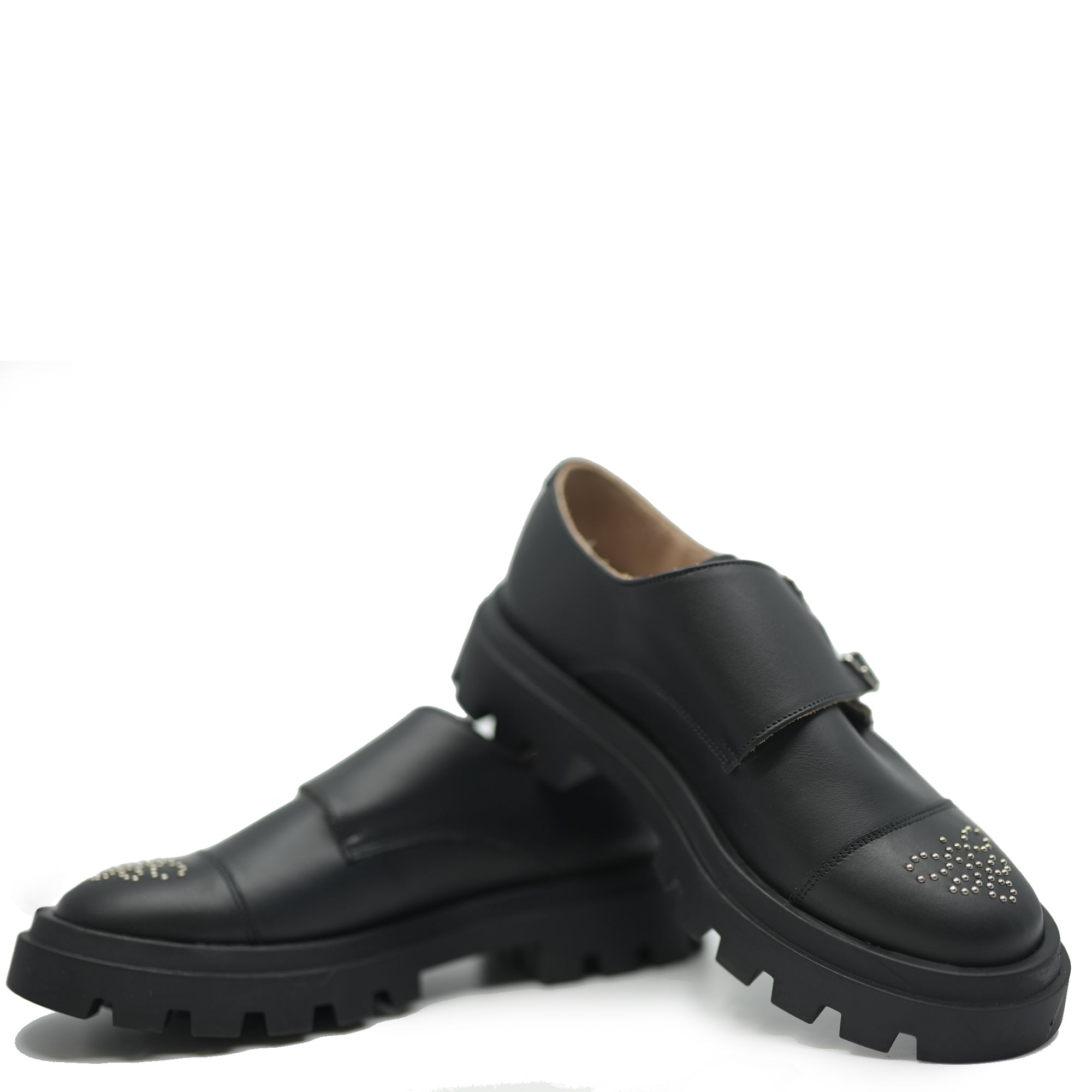 Confetti Black Double Monk Studded Chunky Loafer-Tassel Children Shoes
