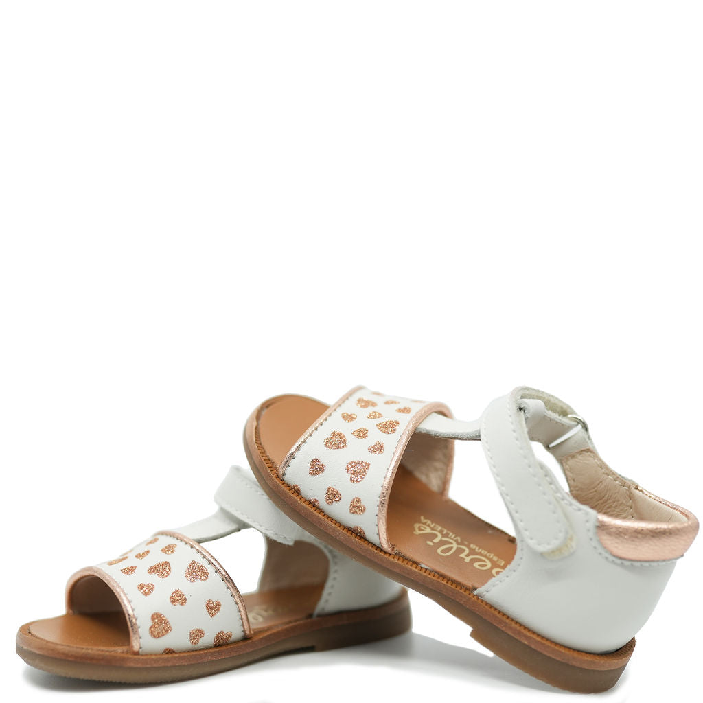 Beberlis White and Gold Heart Baby Sandal-Tassel Children Shoes