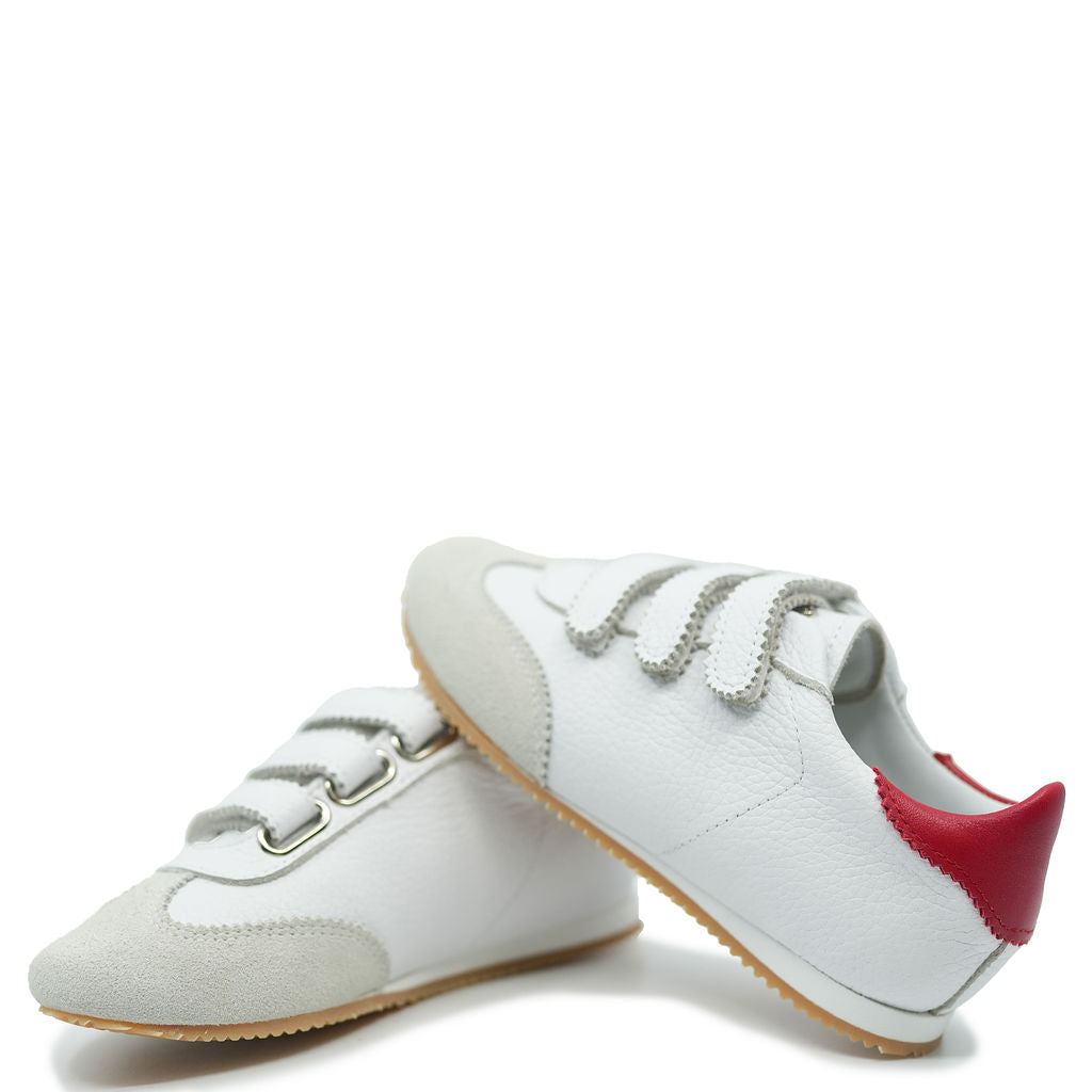 Manuela White Scalloped Triple Velcro Sneaker-Tassel Children Shoes