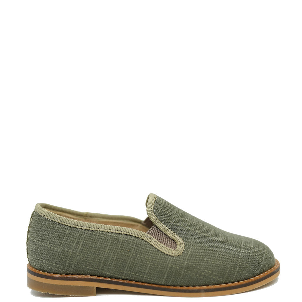 Blublonc Olive Linen Smoking Loafer-Tassel Children Shoes