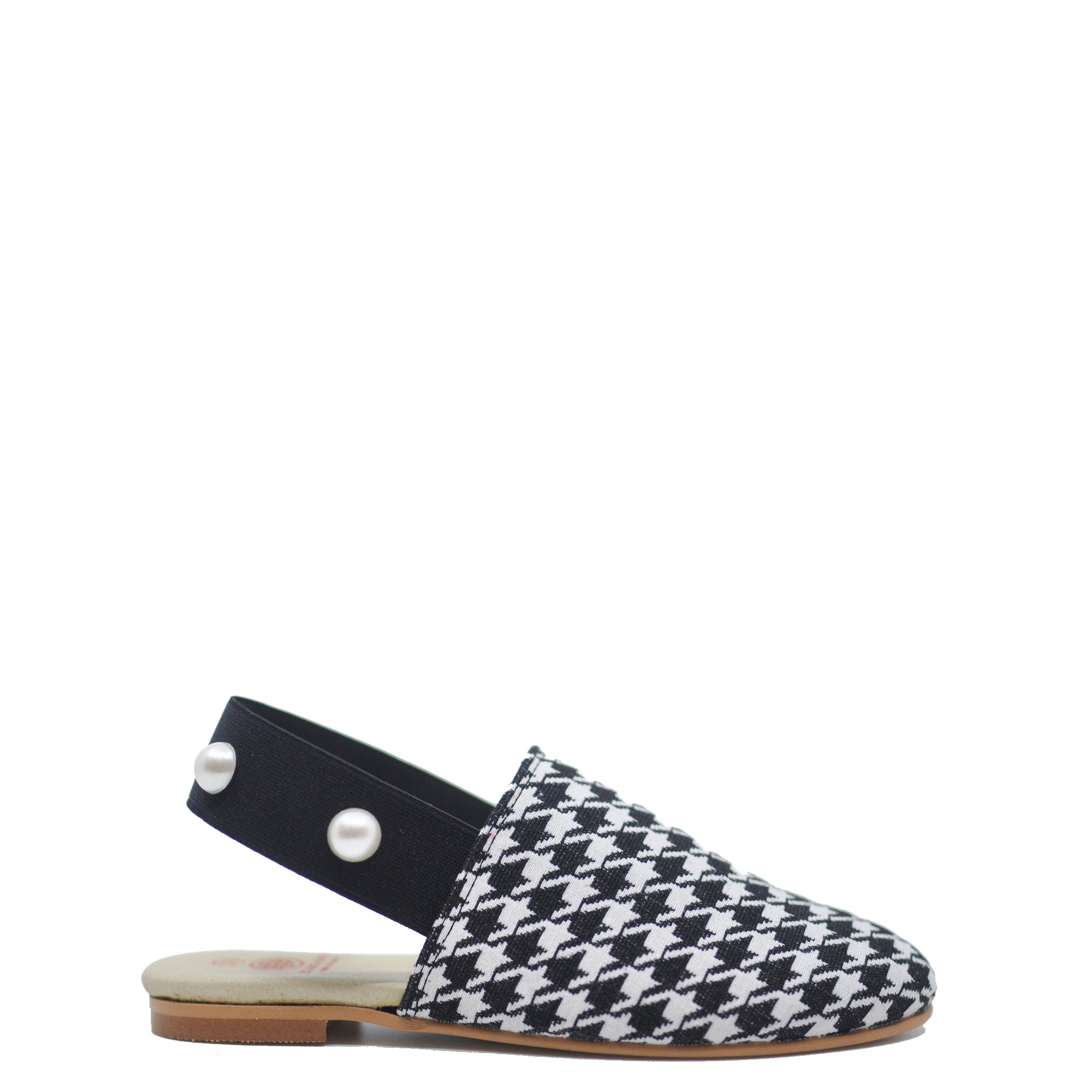 Blublonc Houndstooth Pearl Mule-Tassel Children Shoes