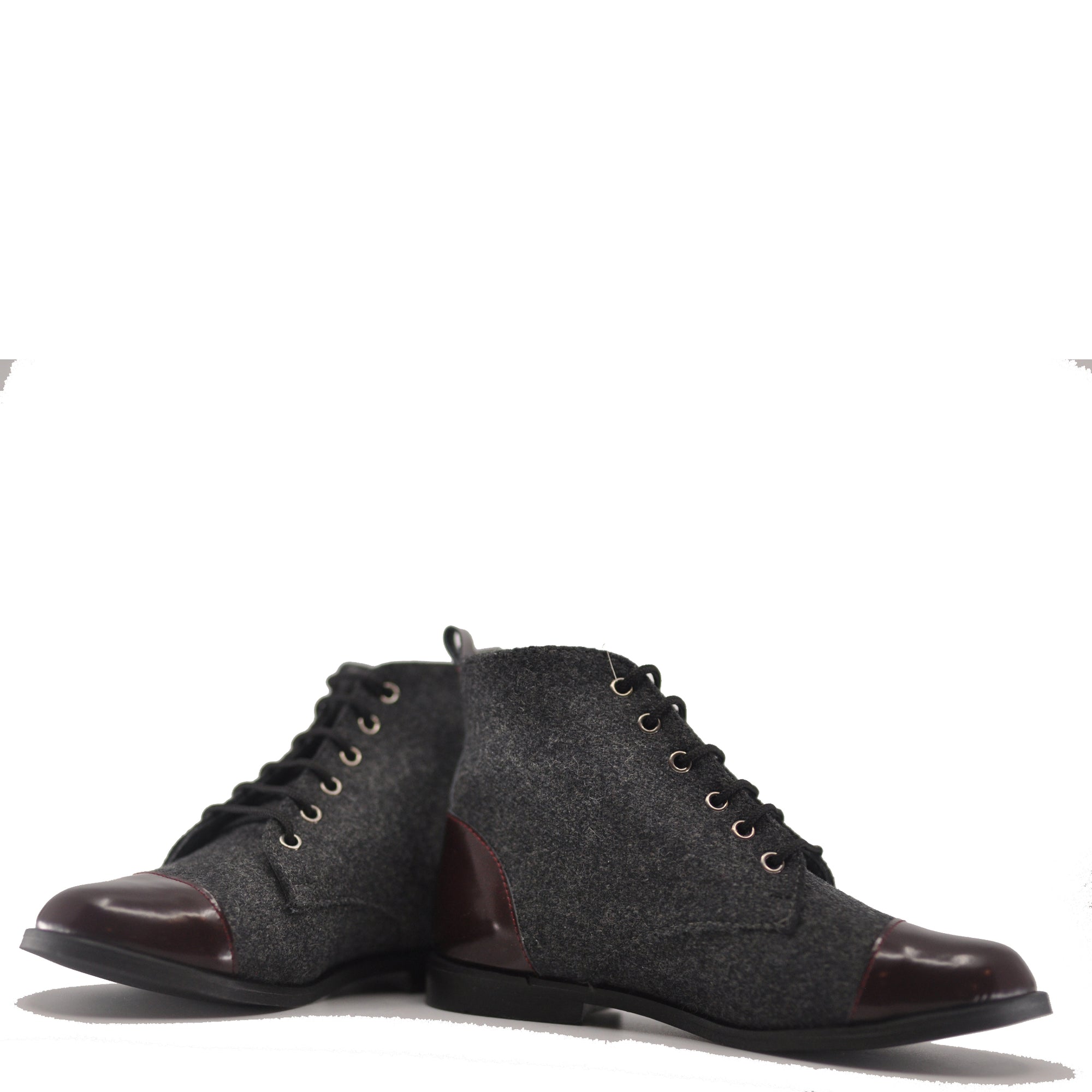 Blublonc Gray Wool and Burgundy Captoe Bootie-Tassel Children Shoes