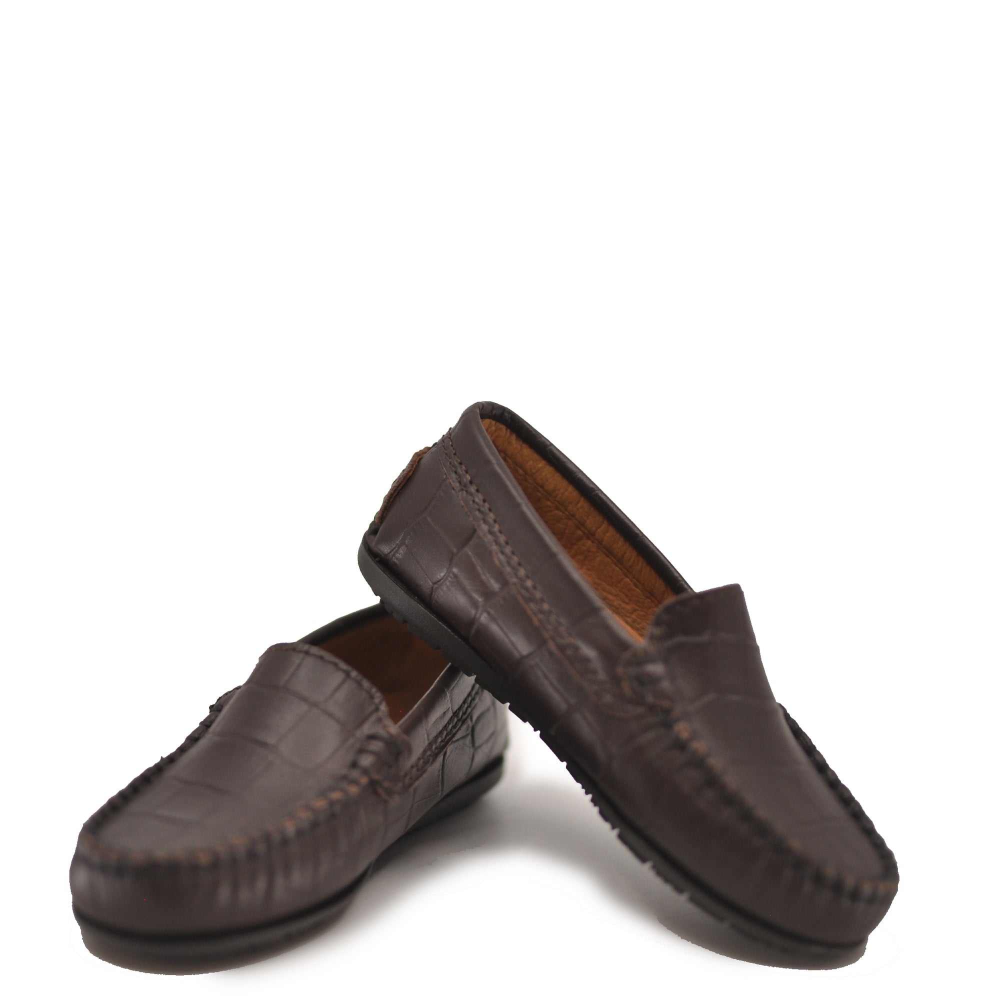 Atlanta Mocassin Dark Brown Croc Loafer-Tassel Children Shoes
