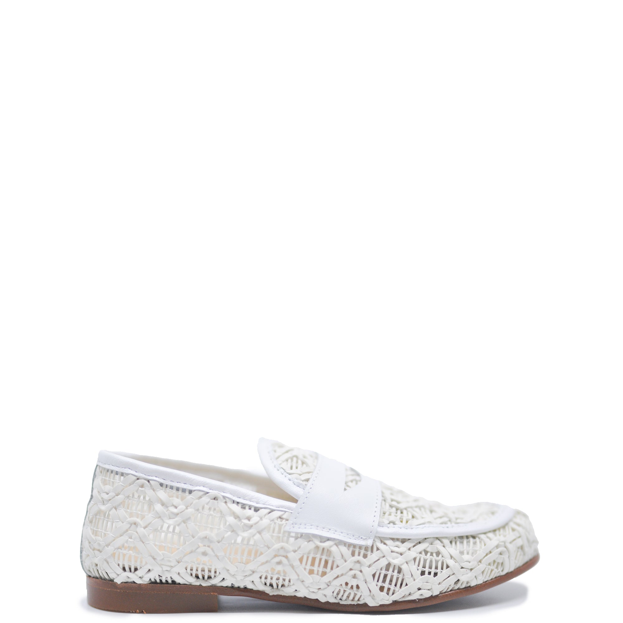 LMDI White Leather Weave Penny Loafer-Tassel Children Shoes