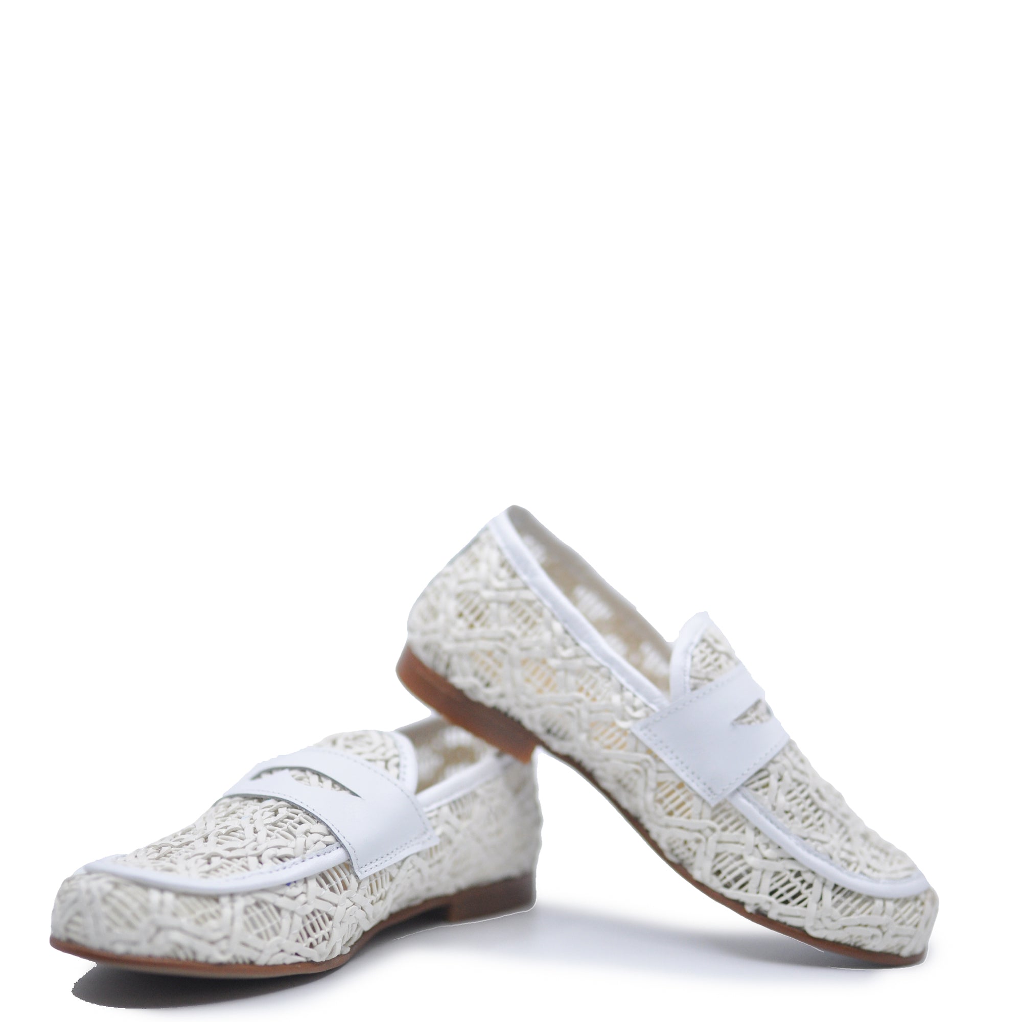 LMDI White Leather Weave Penny Loafer-Tassel Children Shoes