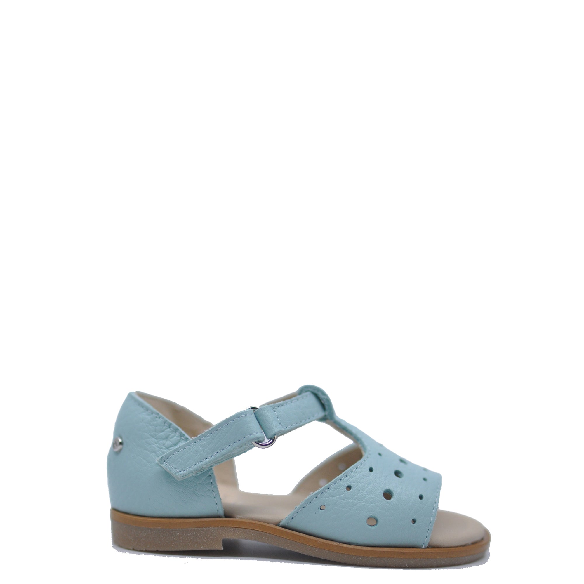 Manuela Sky Blue Perforated T Strap Sandal-Tassel Children Shoes