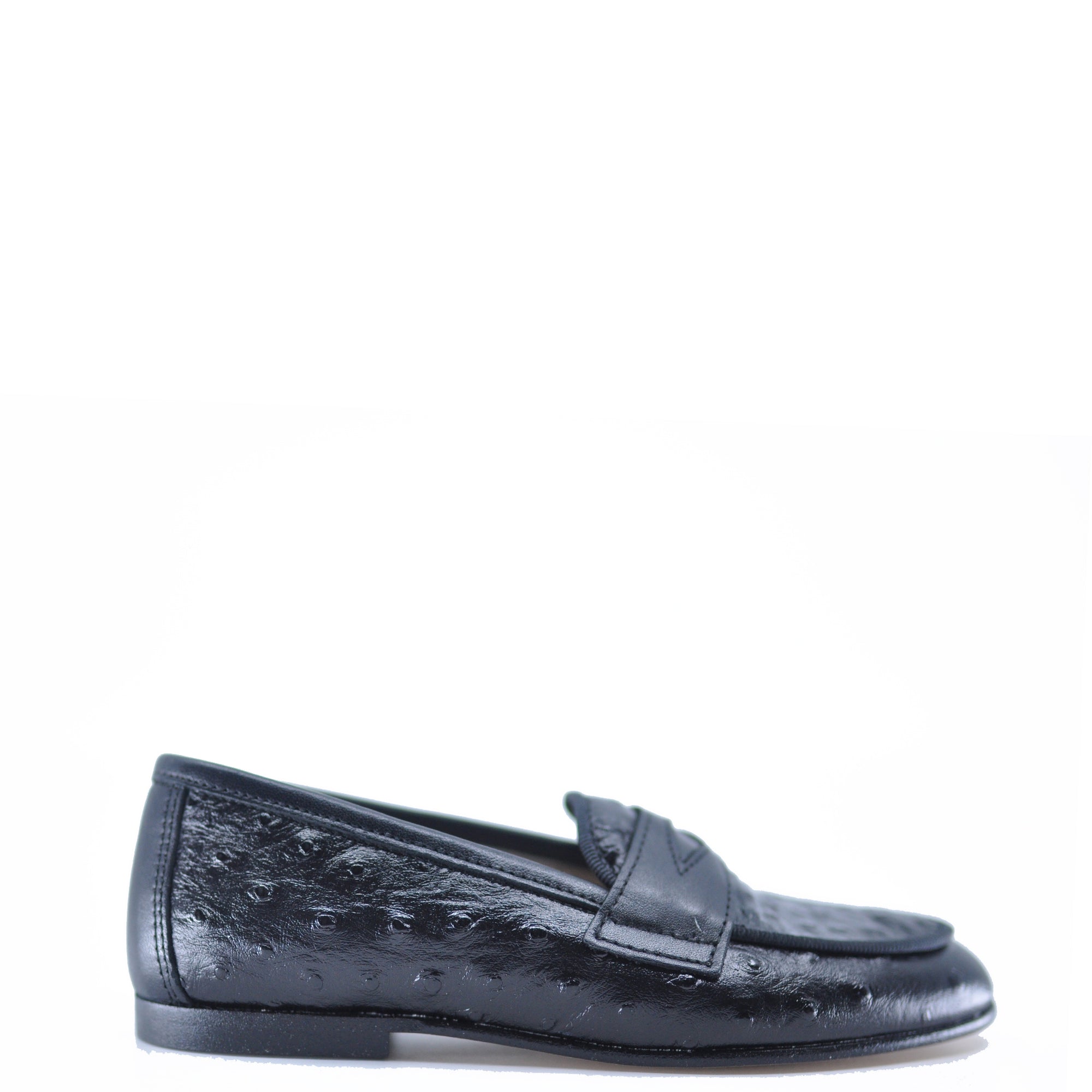 Hoo Black Ostrich Penny Loafer-Tassel Children Shoes
