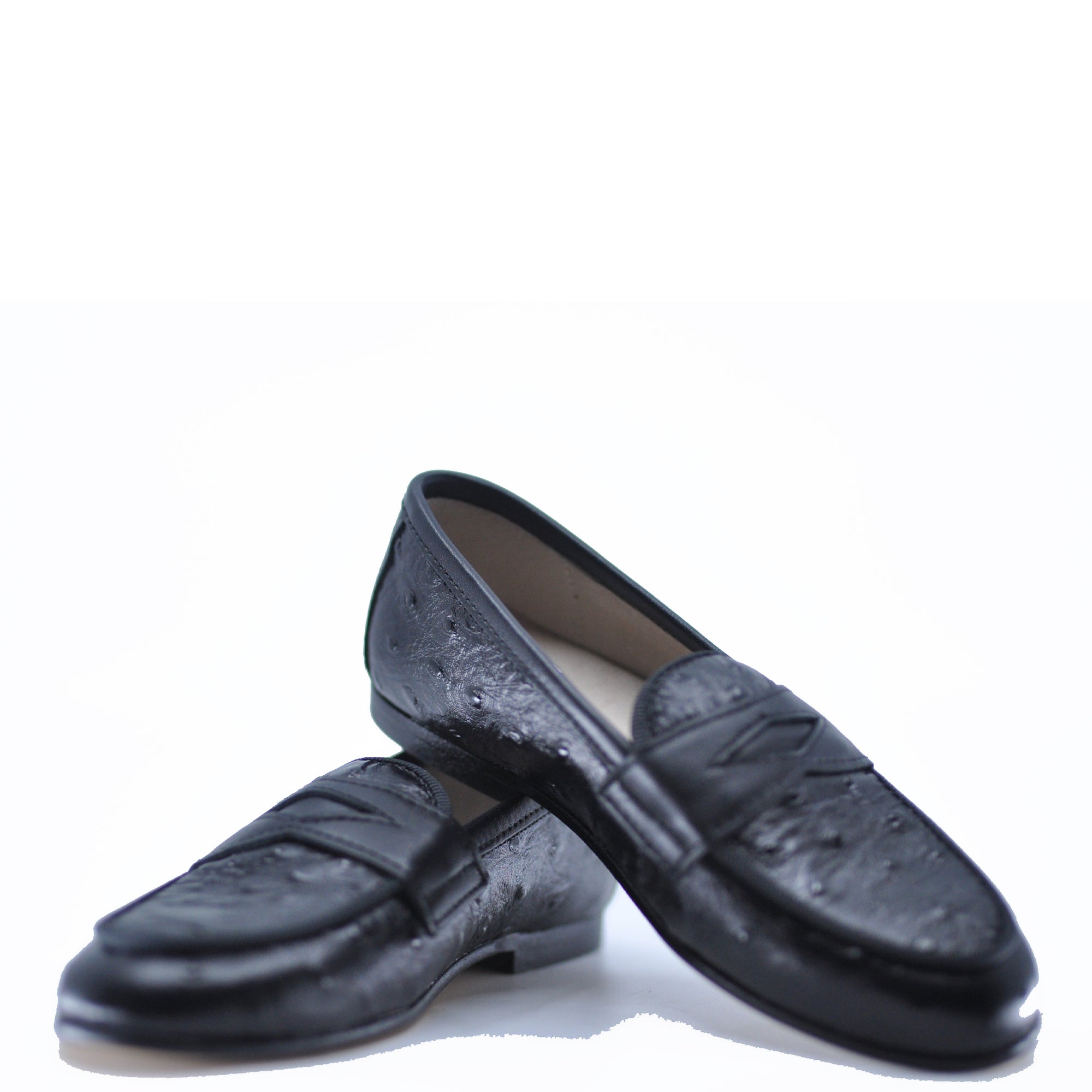 Hoo Black Ostrich Penny Loafer-Tassel Children Shoes