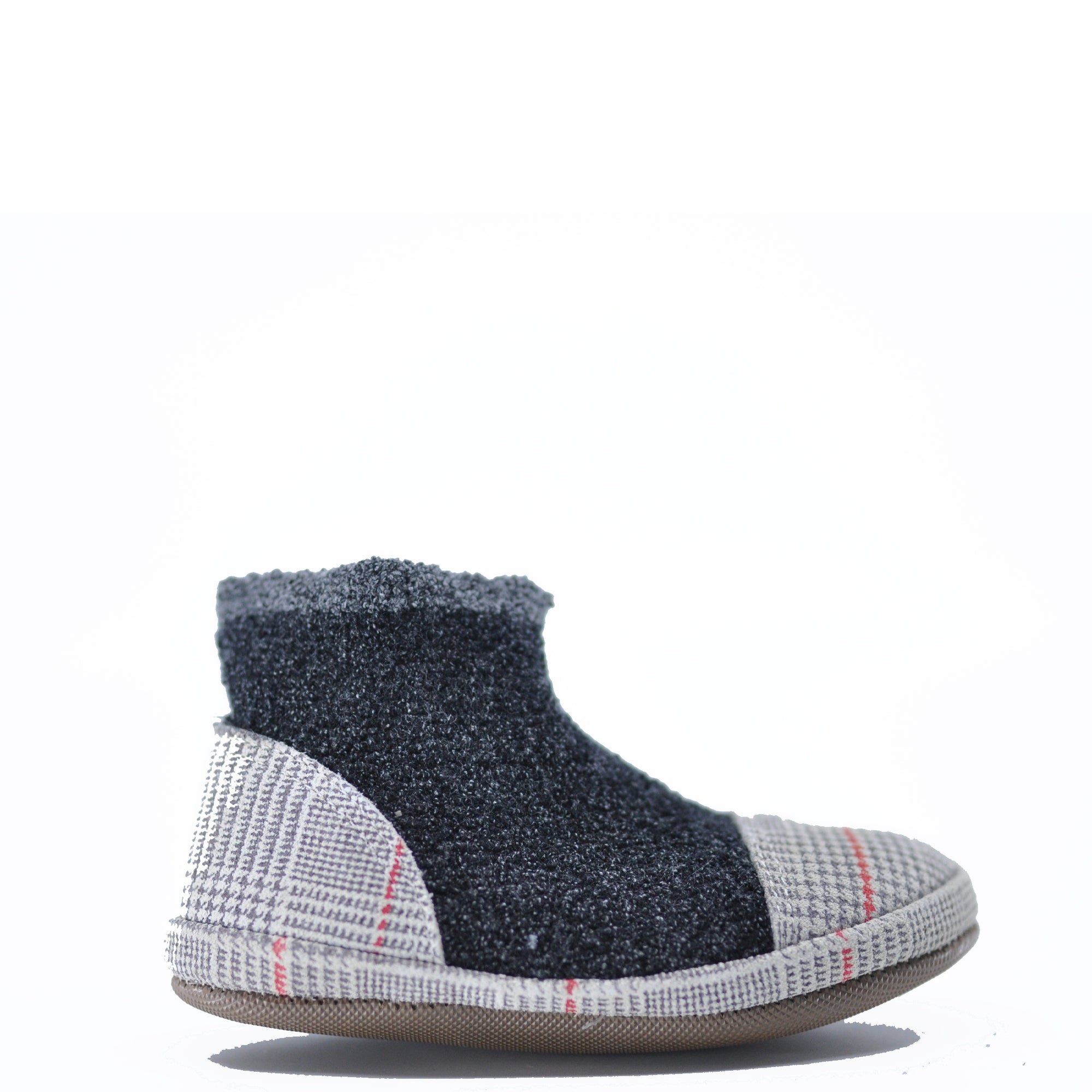 Pepe Plaid Gray Elastic Slipper Bootie-Tassel Children Shoes