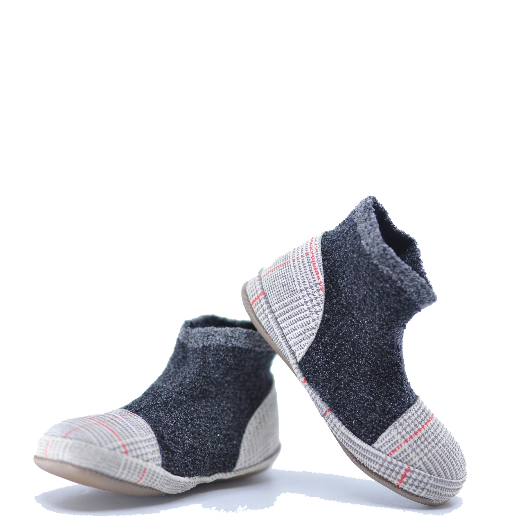 Pepe Plaid Gray Elastic Slipper Bootie-Tassel Children Shoes