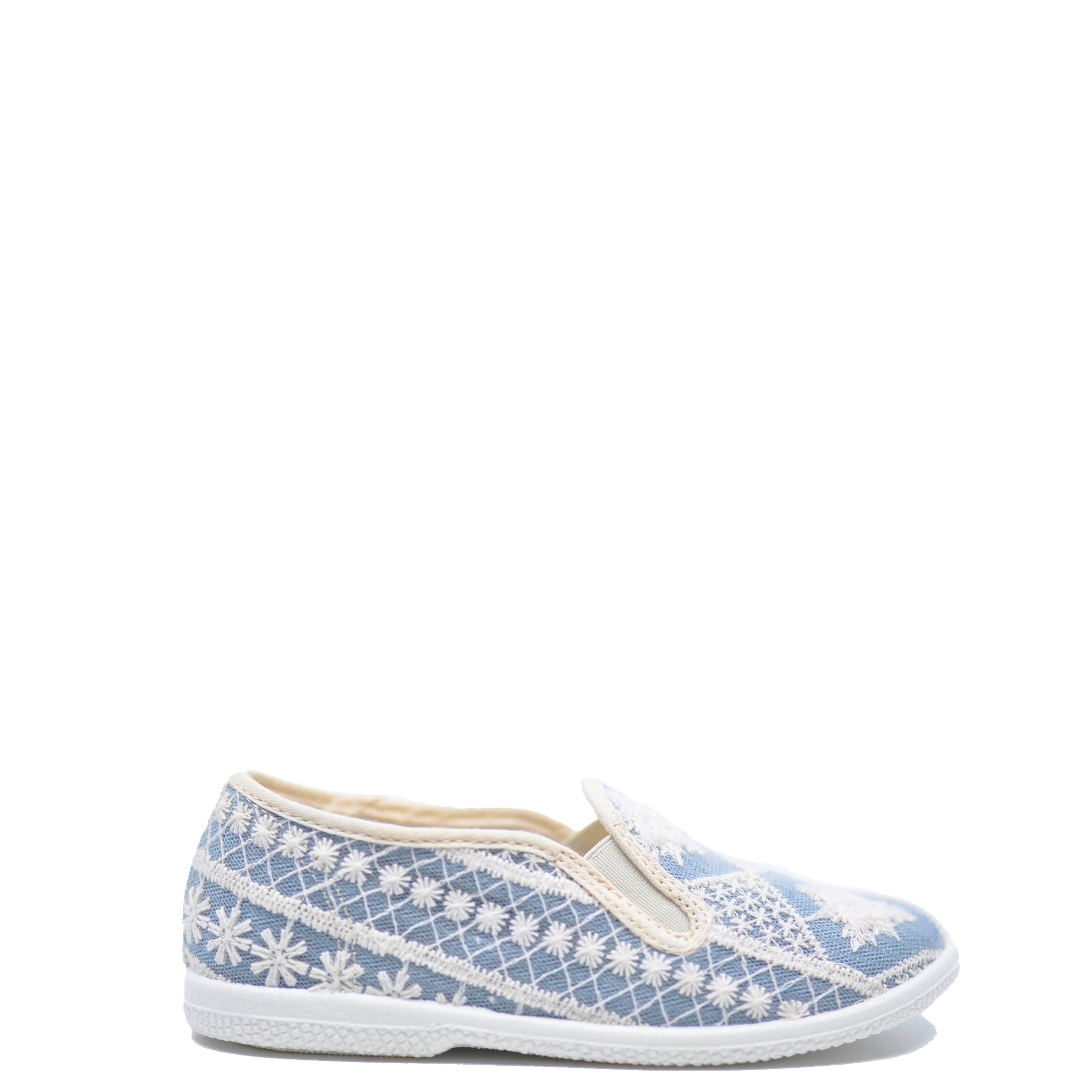 Pepe Blue and White Tapestry Slip On-Tassel Children Shoes