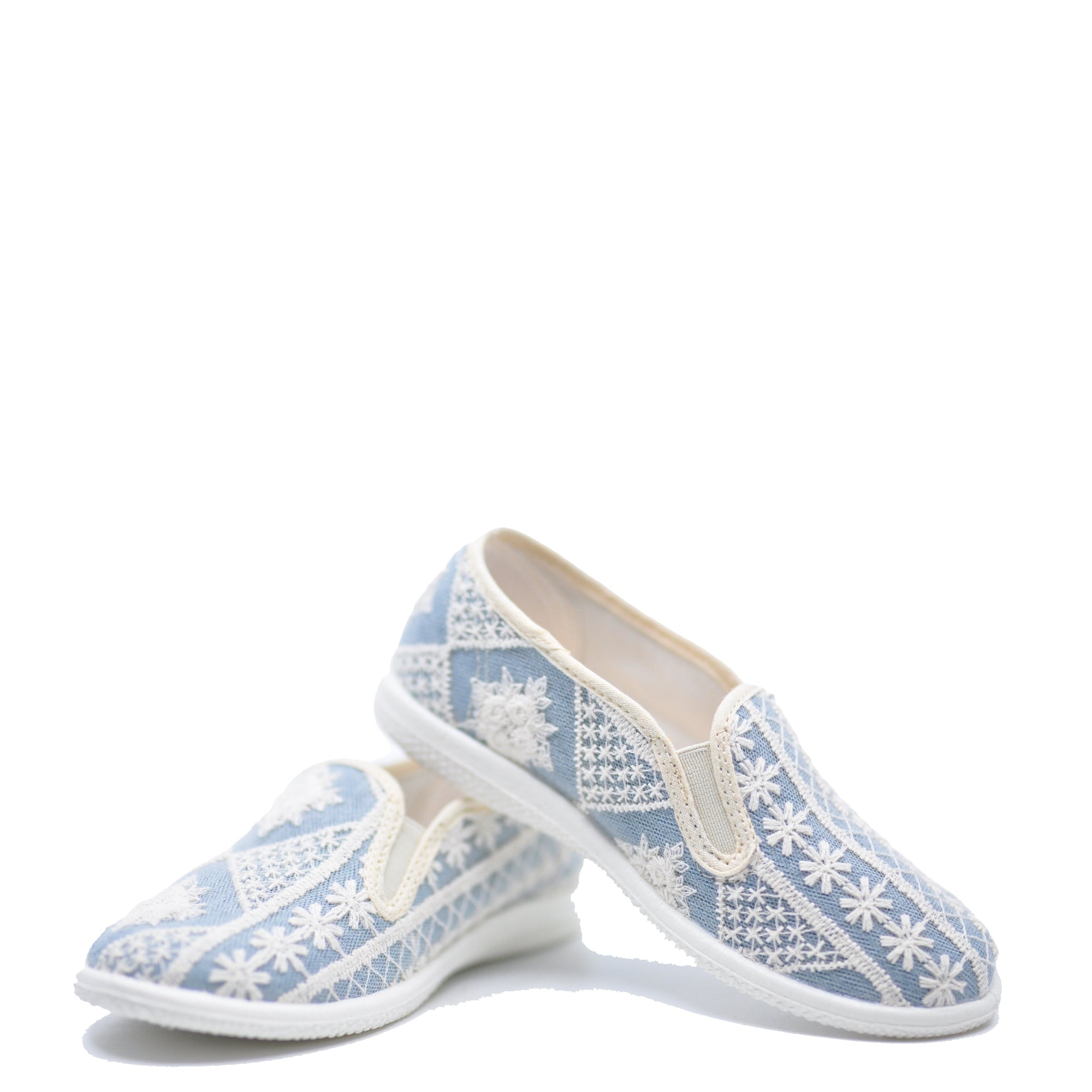 Pepe Blue and White Tapestry Slip On-Tassel Children Shoes