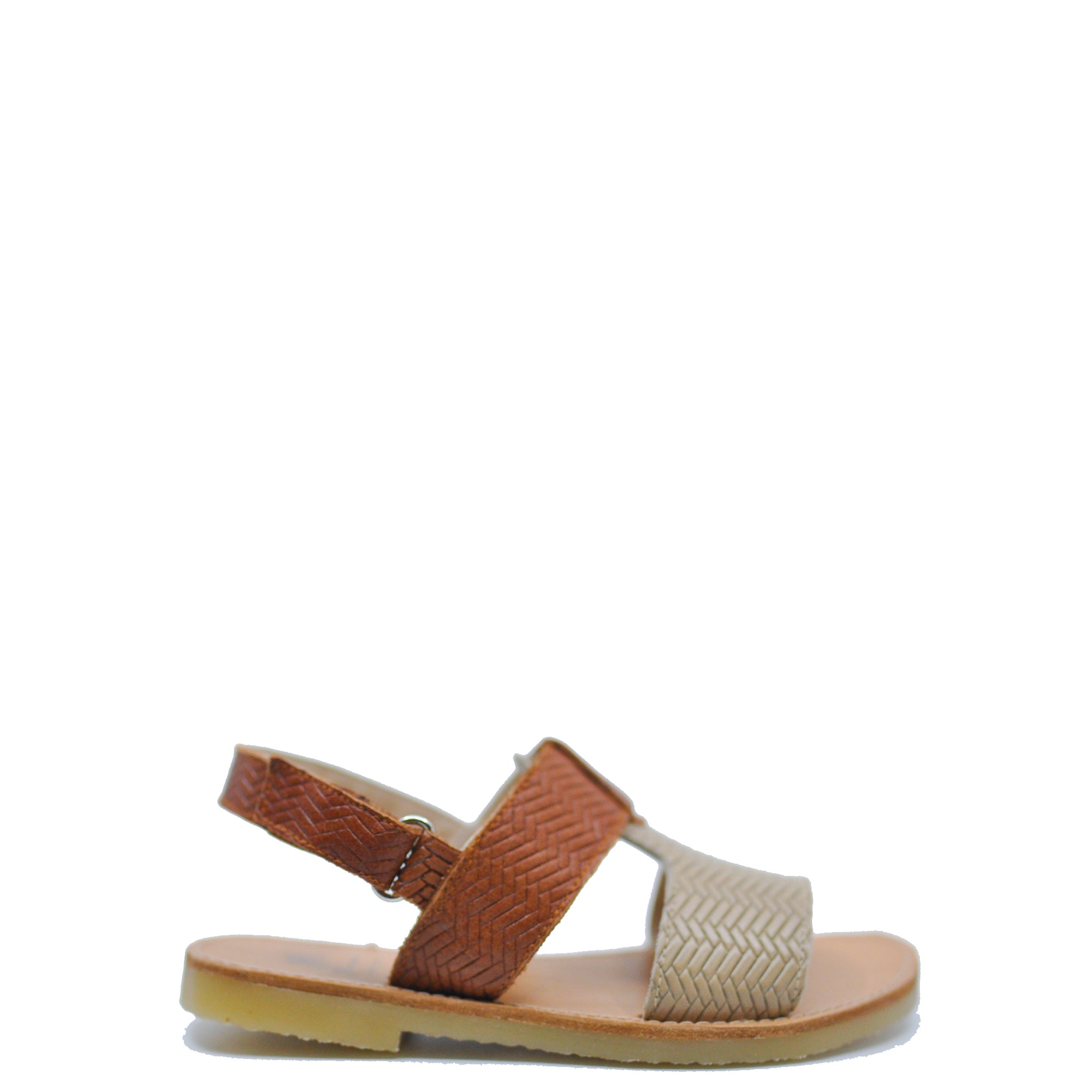 Manuela Brown and Taupe Herringbone Sandal-Tassel Children Shoes