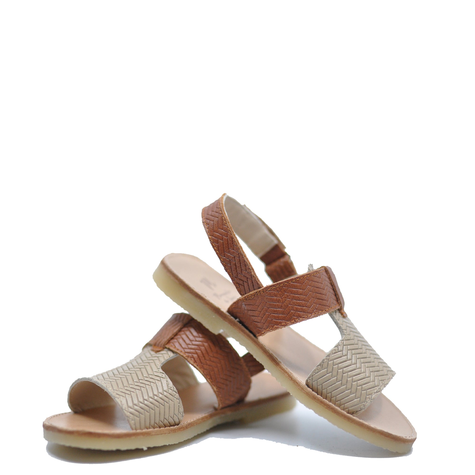 Manuela Brown and Taupe Herringbone Sandal-Tassel Children Shoes