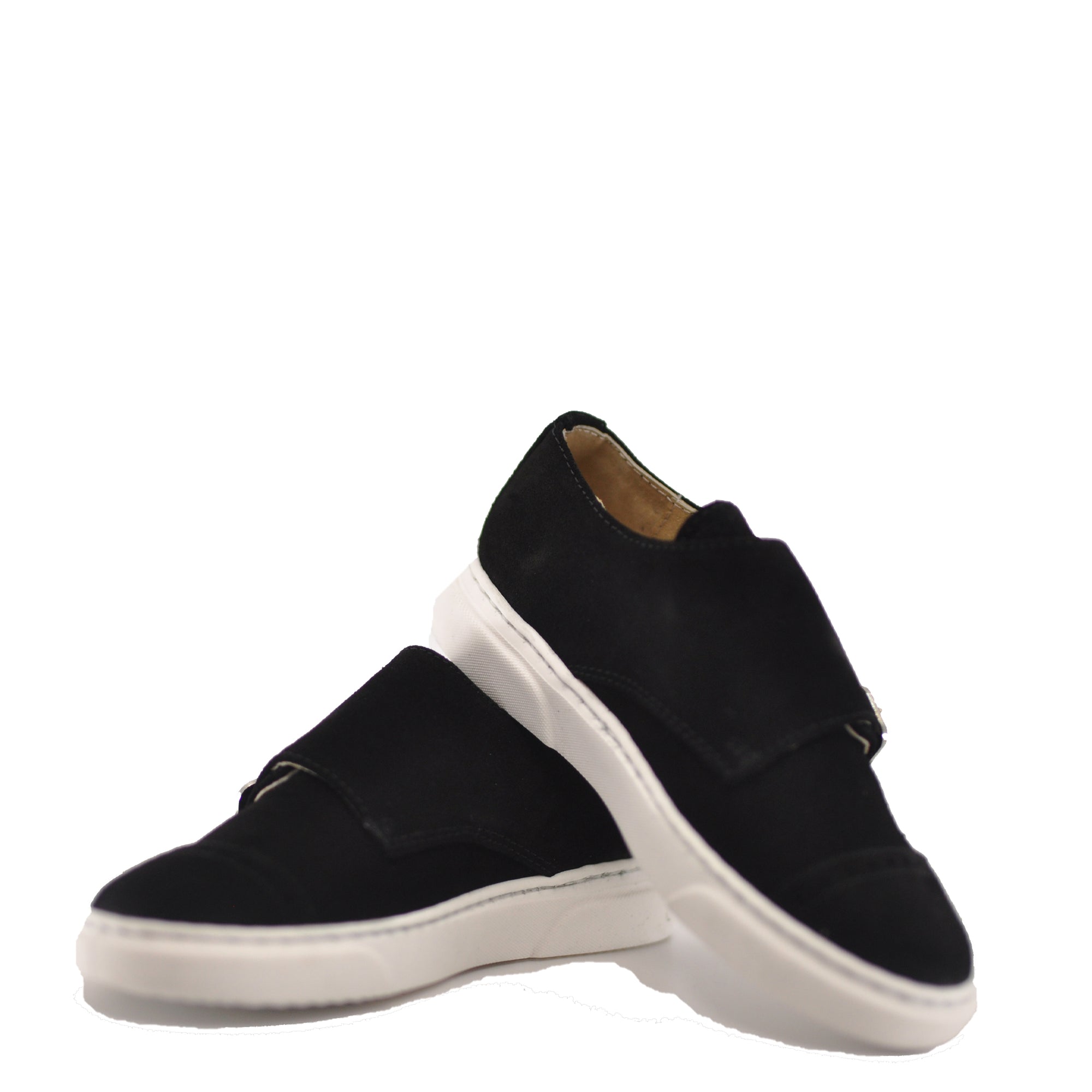 Blublonc Black Suede Double Monk Dress Sneaker-Tassel Children Shoes