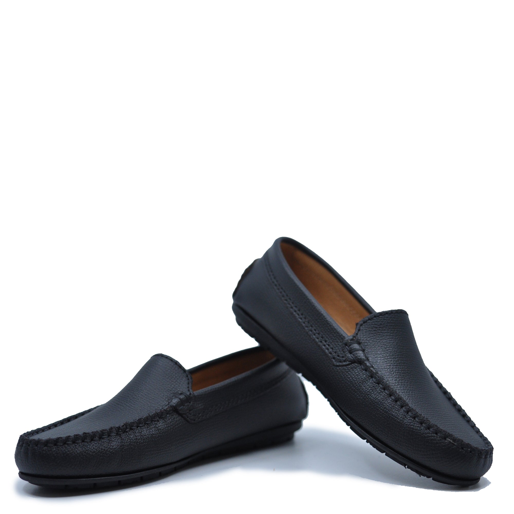 old Atlanta Mocassin Black Pebbled Loafer-Tassel Children Shoes