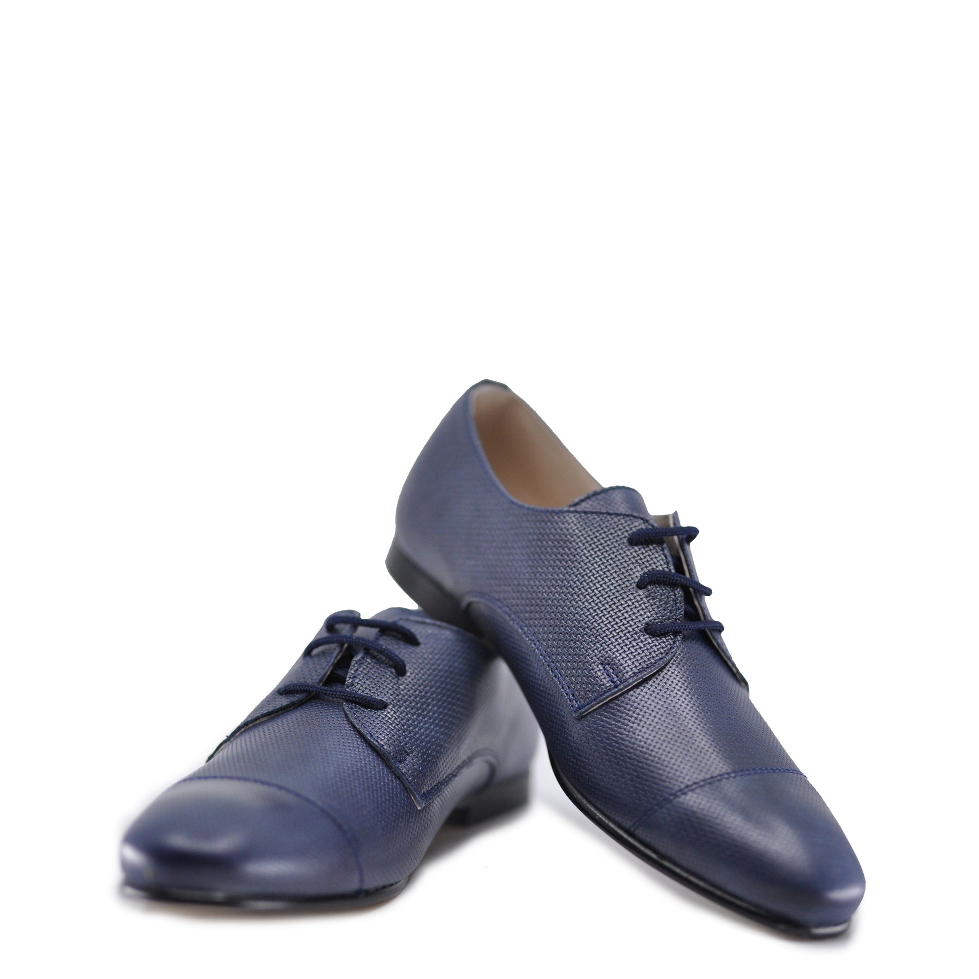 Hoo Navy Textured Leather Lace-Up-Tassel Children Shoes