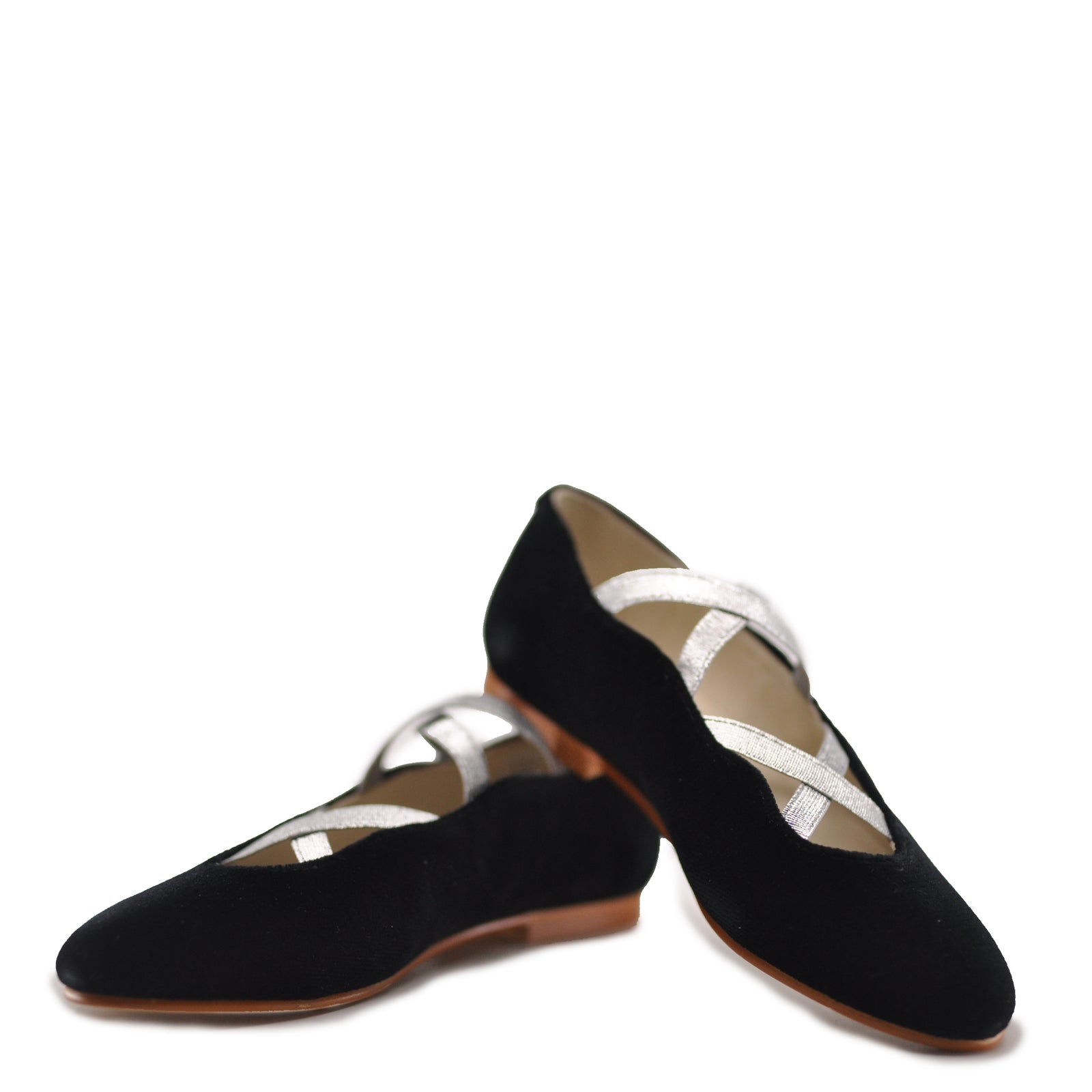 Sonatina Black and Silver Velvet Criss Cross Mary Jane-Tassel Children Shoes