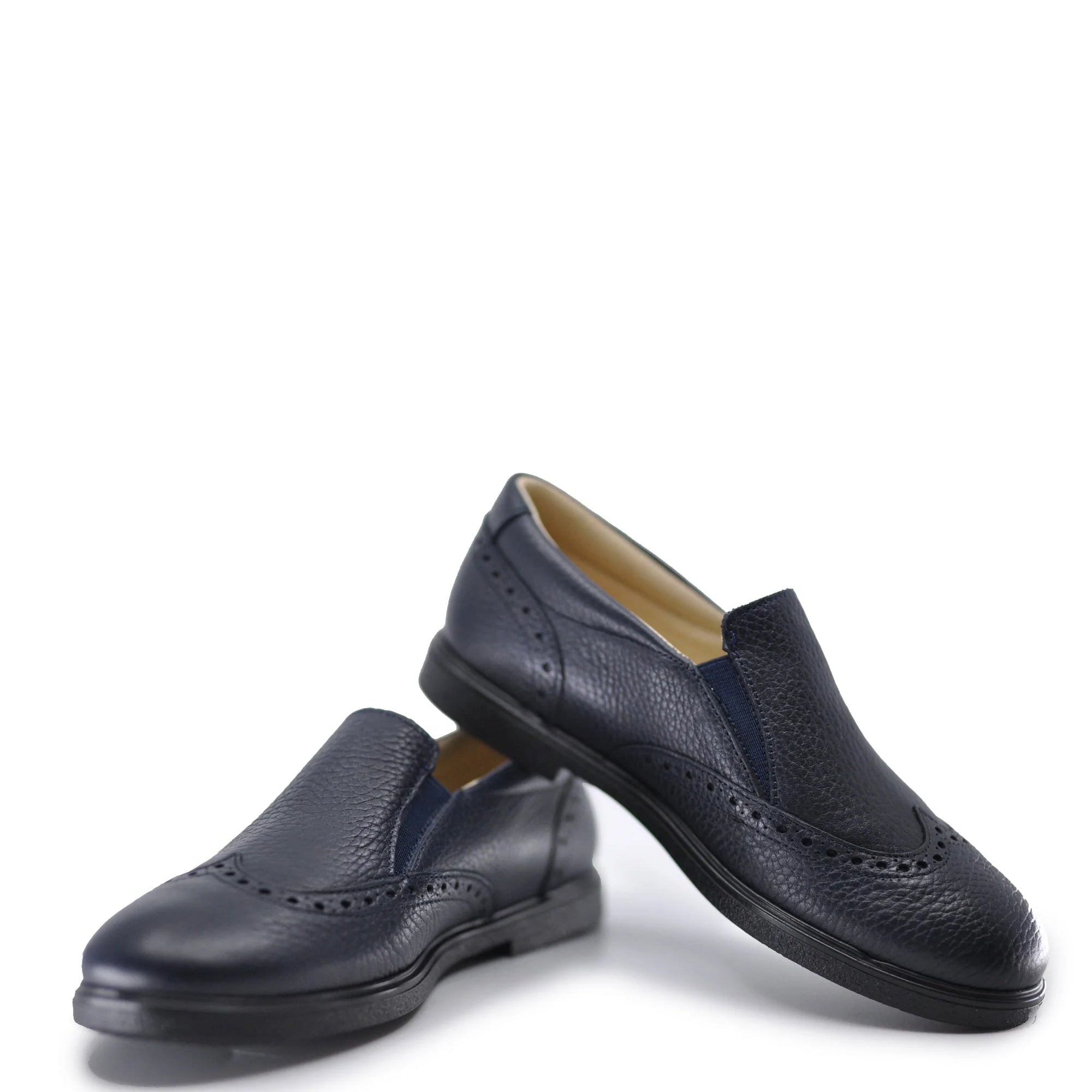 Blublonc Navy Pebbled Wingtip Dress Shoe-Tassel Children Shoes