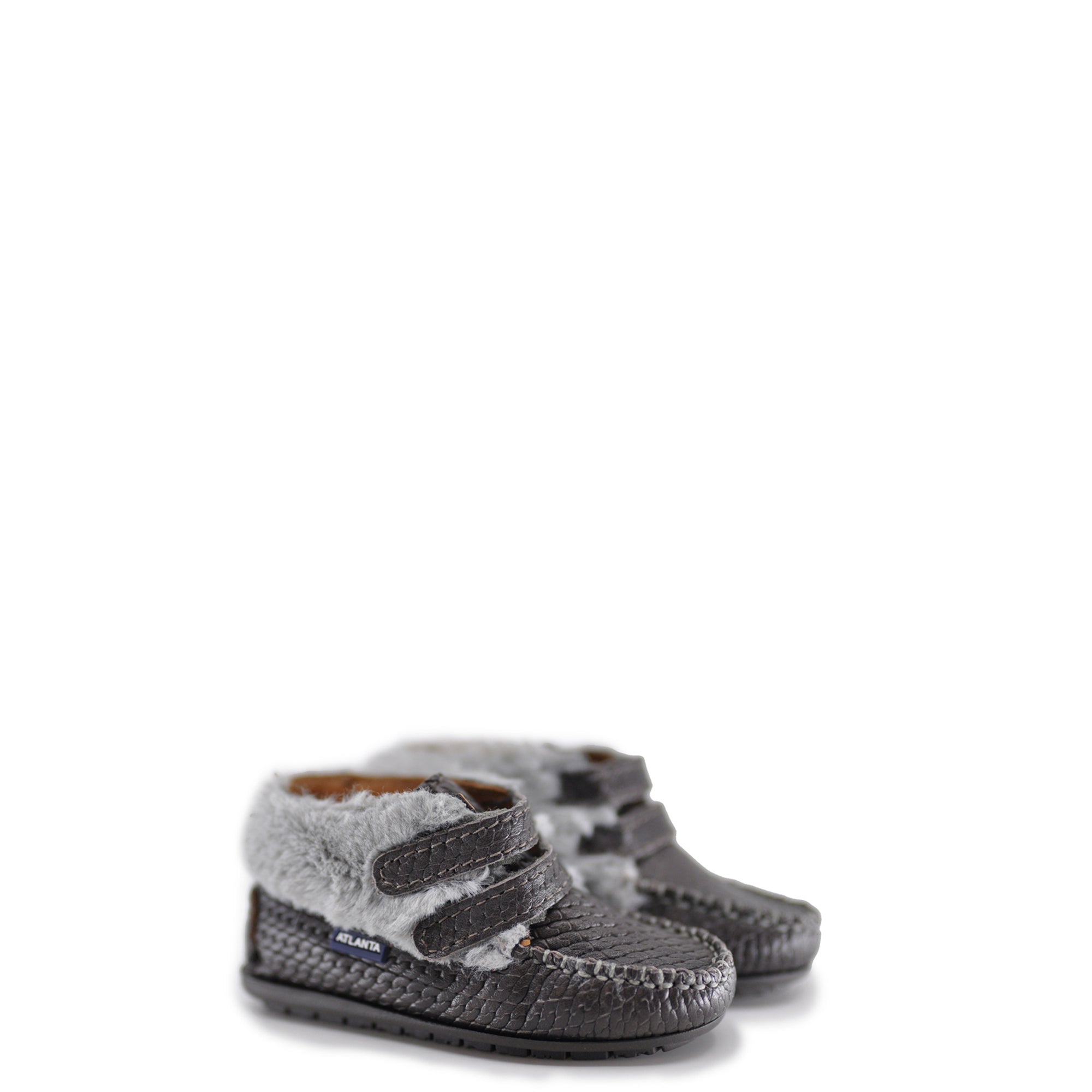 Atlanta Mocassin Gray Weave and Fur Baby Bootie-Tassel Children Shoes