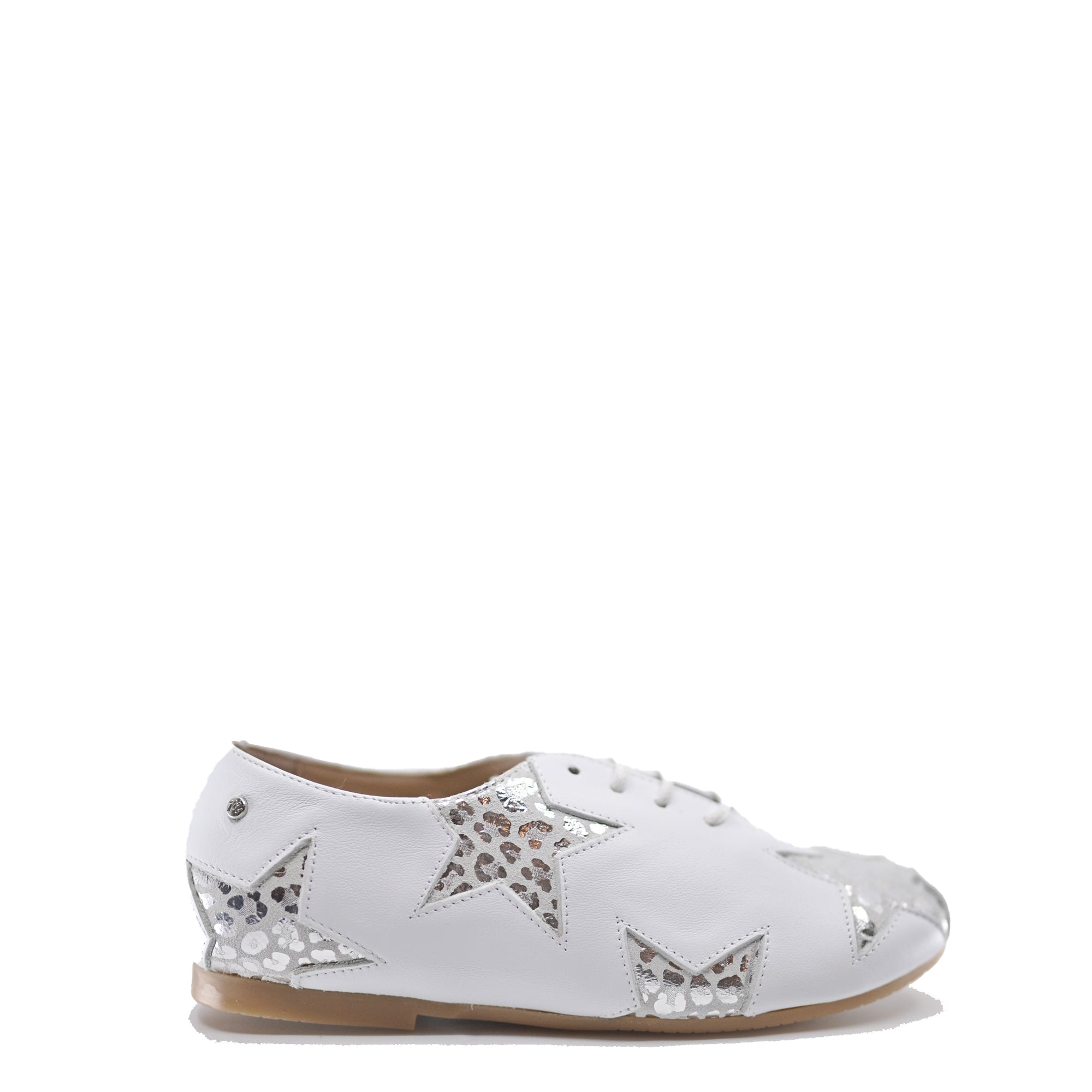 Manuela White and Silver Star Derby-Tassel Children Shoes