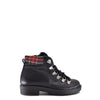 Manuela Black Leather and Fur Lace-Up Bootie-Tassel Children Shoes