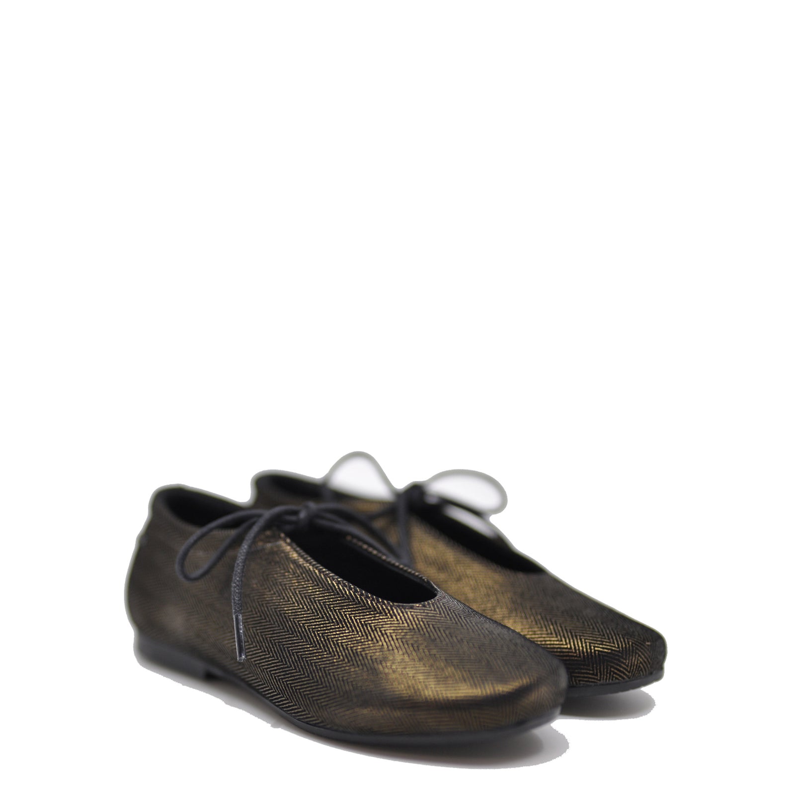 Manuela Black and Gold Herringbone Lace Shoe-Tassel Children Shoes