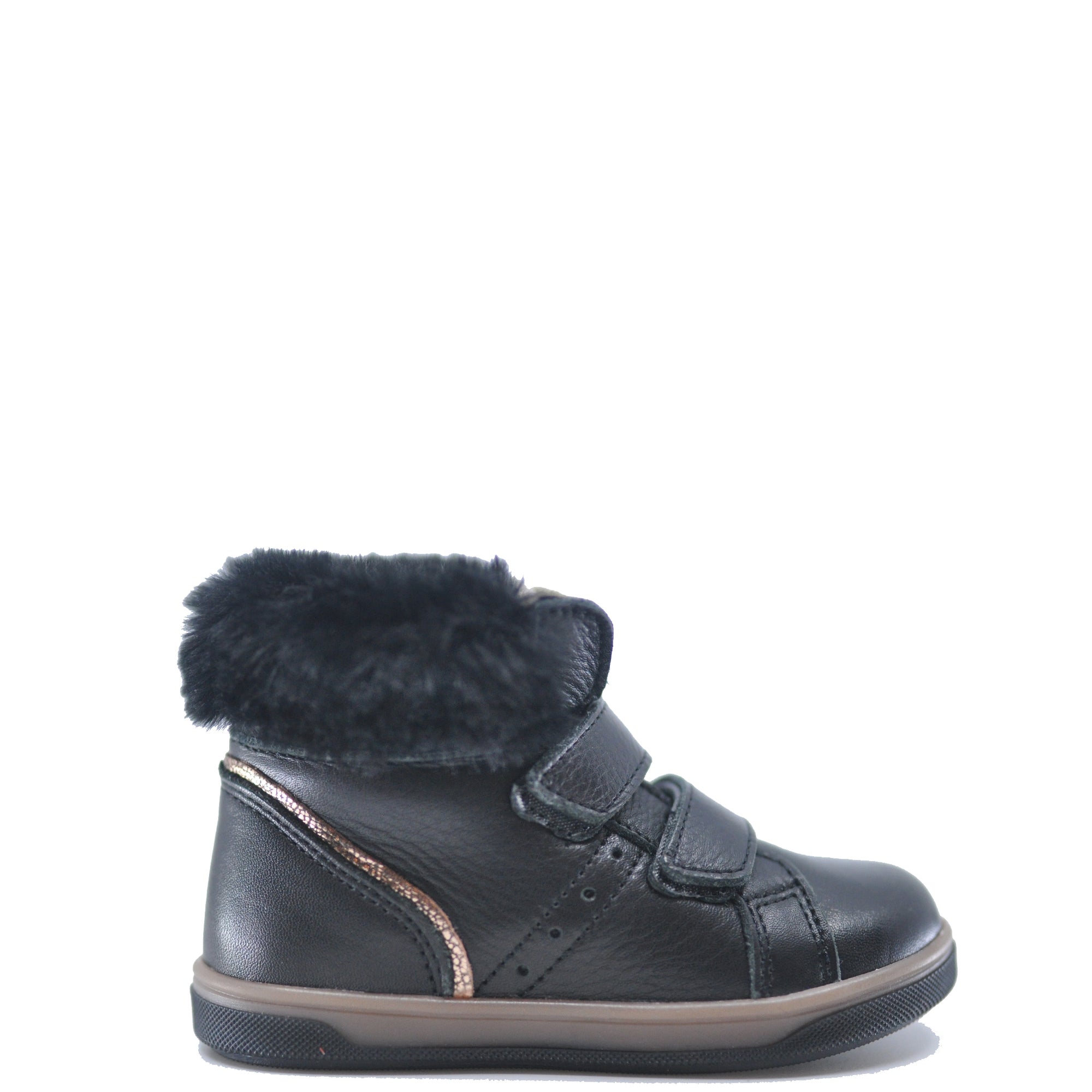 Emel Black Leather and Fur Baby Sneaker-Tassel Children Shoes