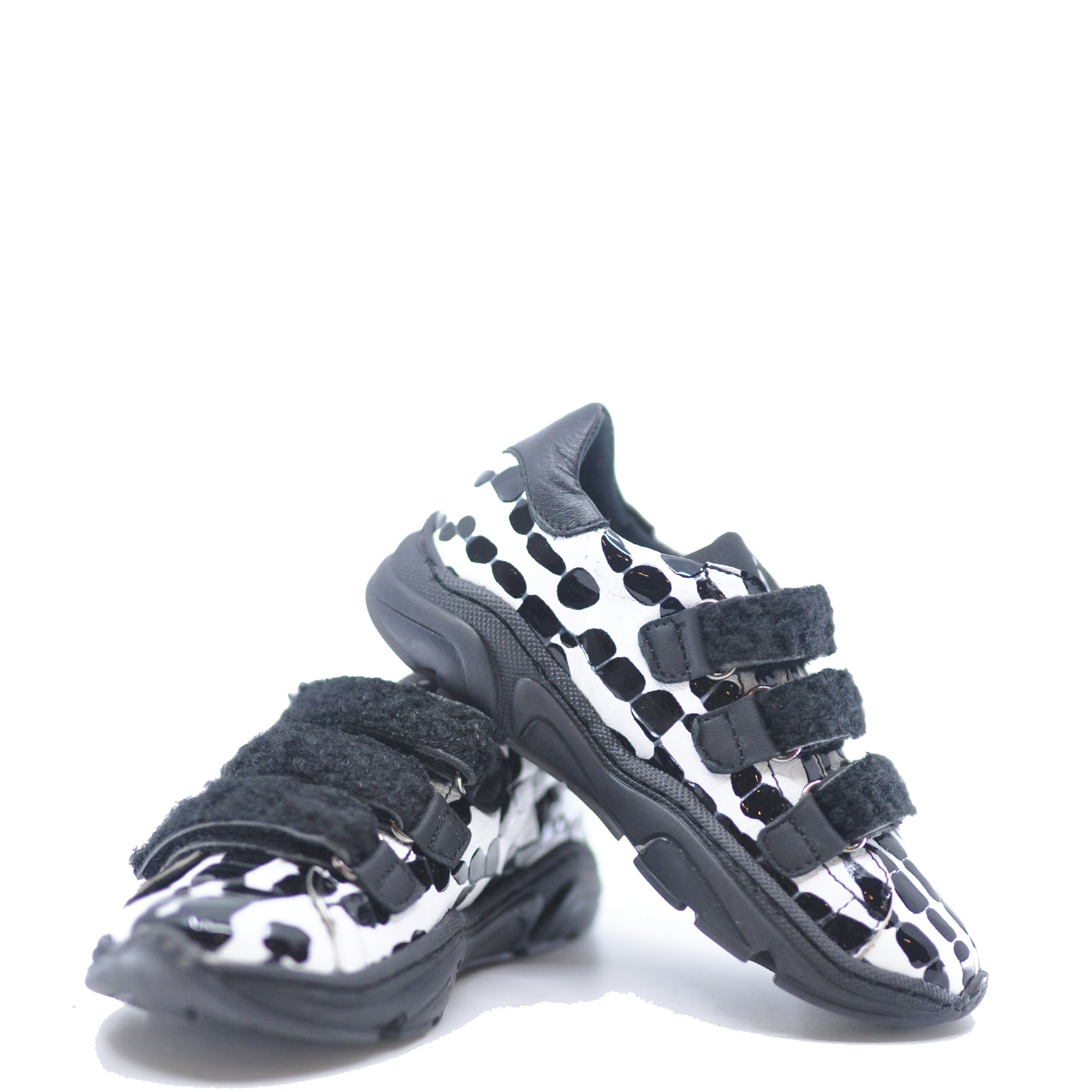 MAA White and Black Fur Straps Velcro Sneaker-Tassel Children Shoes
