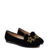 Beberlis Black Velvet and Gold Mask Smoking Loafer-Tassel Children Shoes
