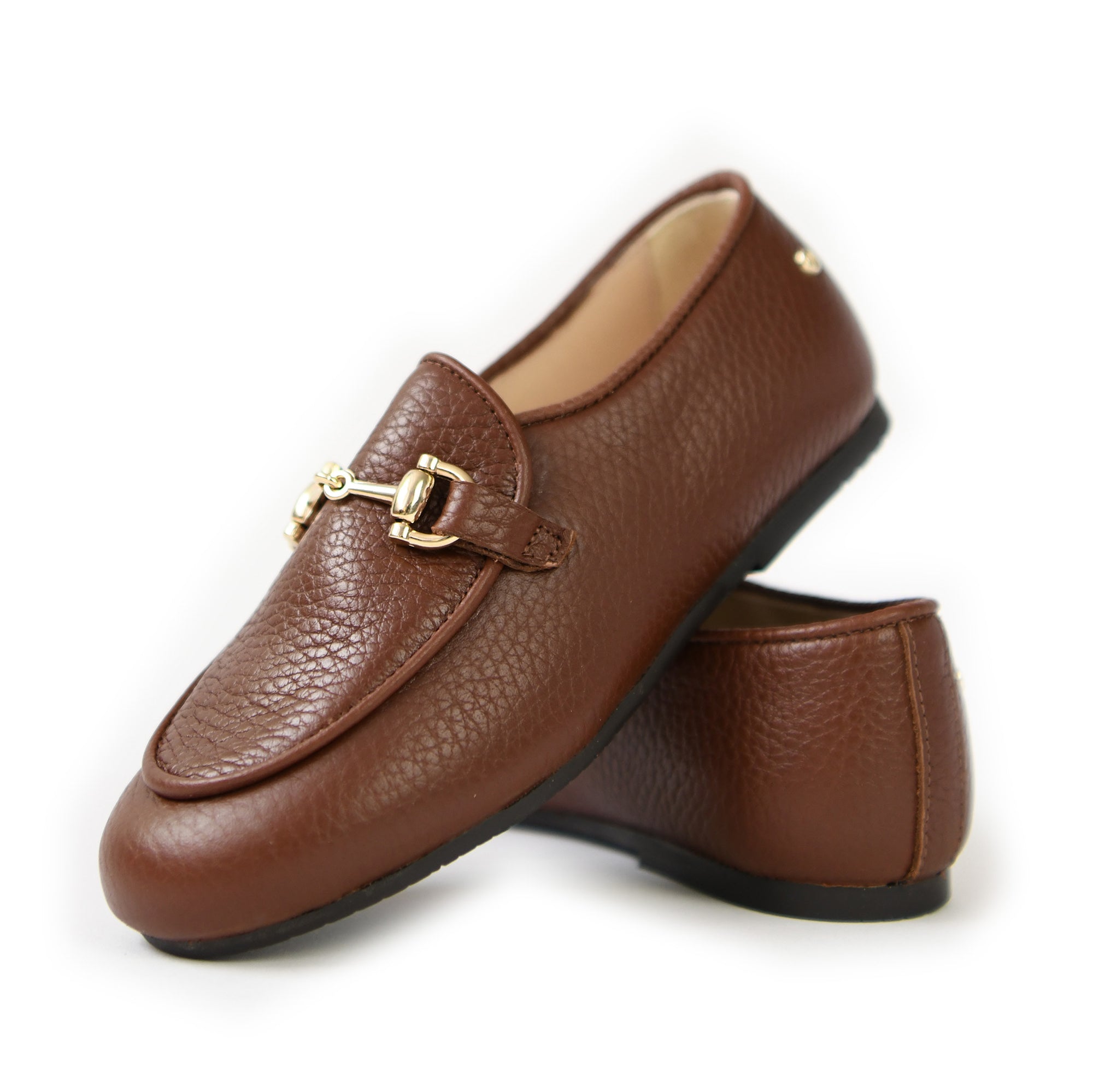 Manuela Brown Pebbled Buckle Loafer-Tassel Children Shoes