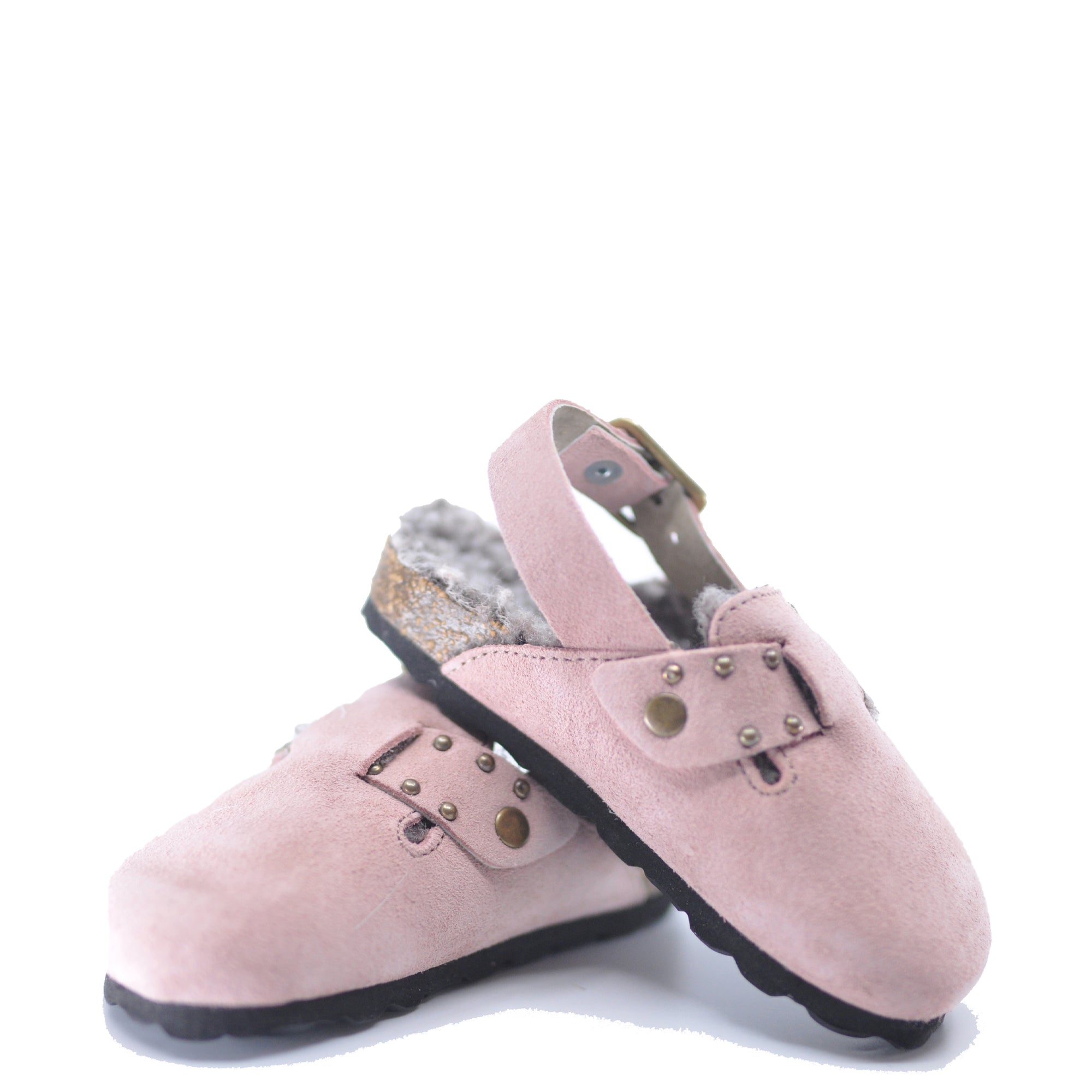Tocoto Vintage Pink Nubok Fur Clog-Tassel Children Shoes