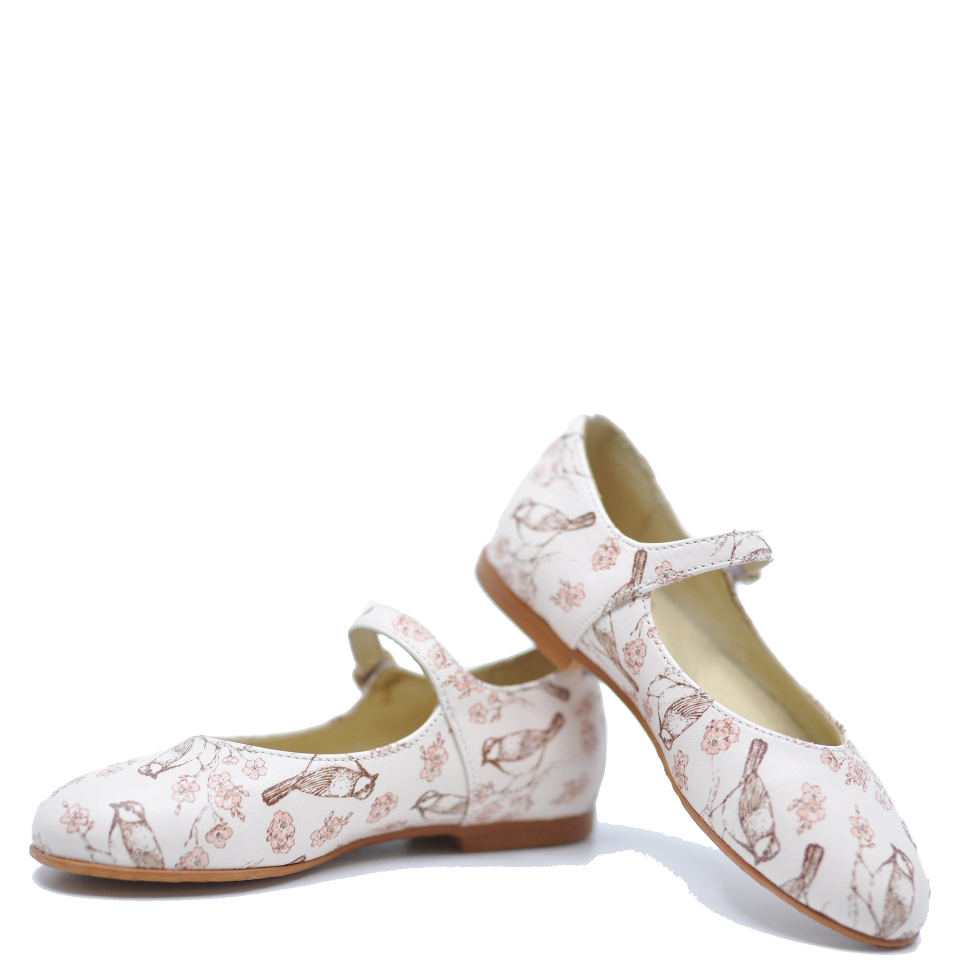 Blublonc Pink Bird Print Mary Jane-Tassel Children Shoes