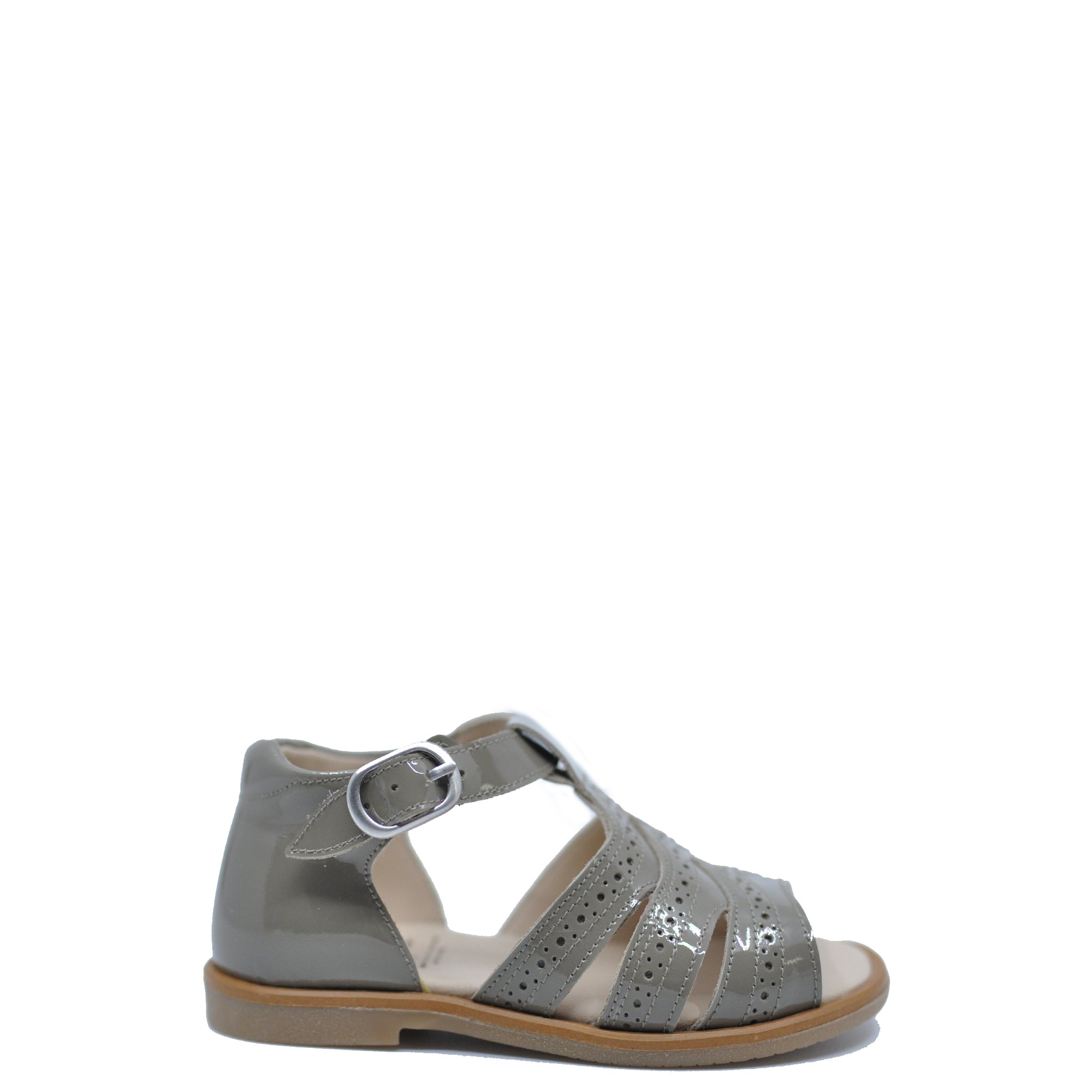 Manuela Gray Patent Perforated Sandal-Tassel Children Shoes
