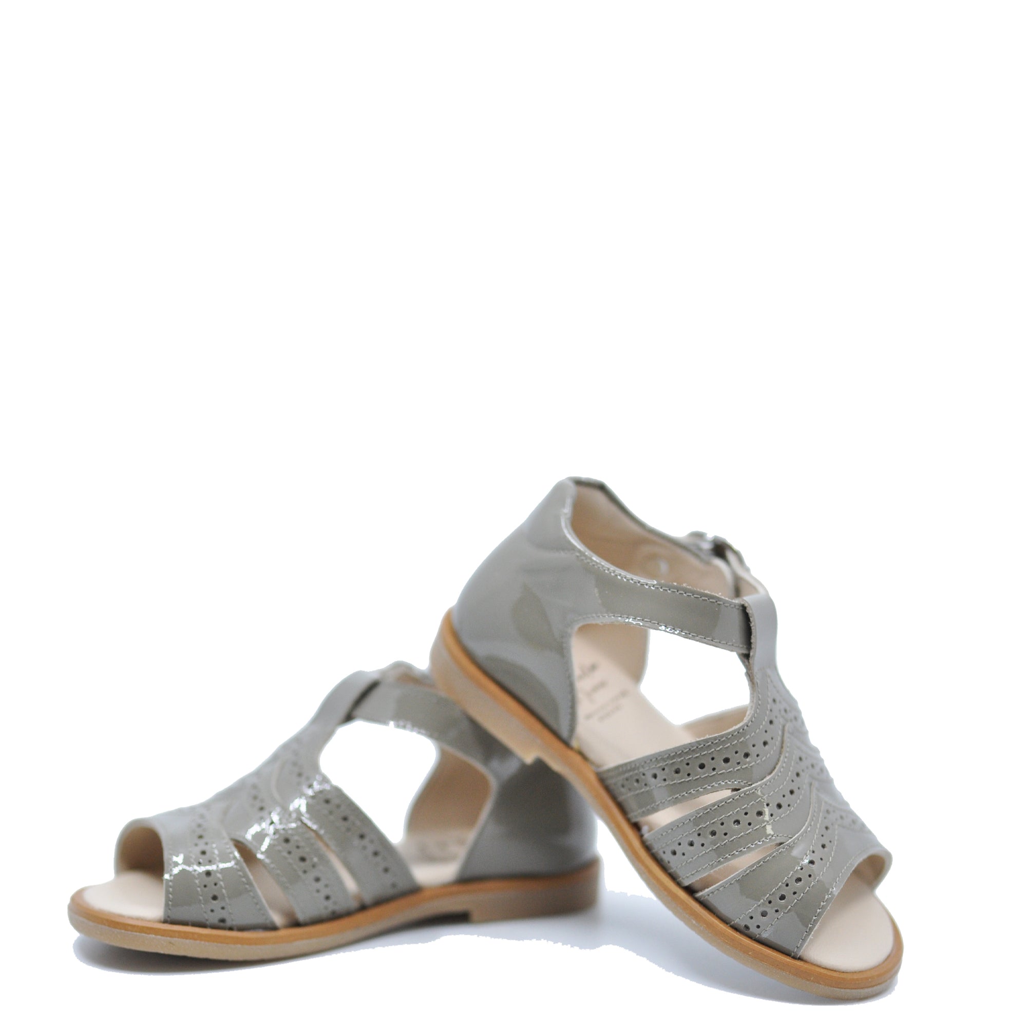 Manuela Gray Patent Perforated Sandal-Tassel Children Shoes