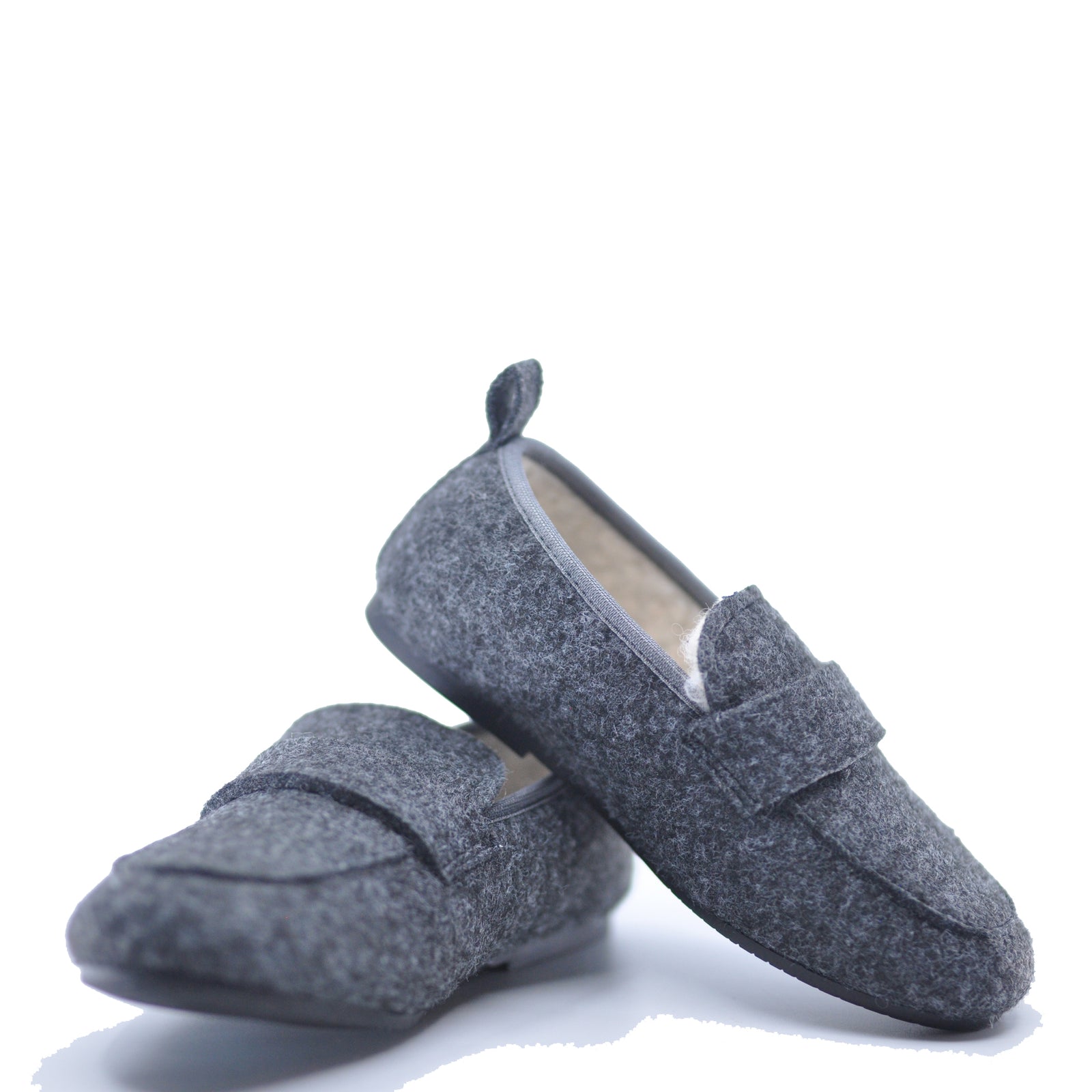 Manuela Dark Gray Wool Slipper Loafer-Tassel Children Shoes