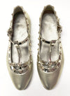 Papanatas Gold Rock Studded Pointed T-strap-Tassel Children Shoes