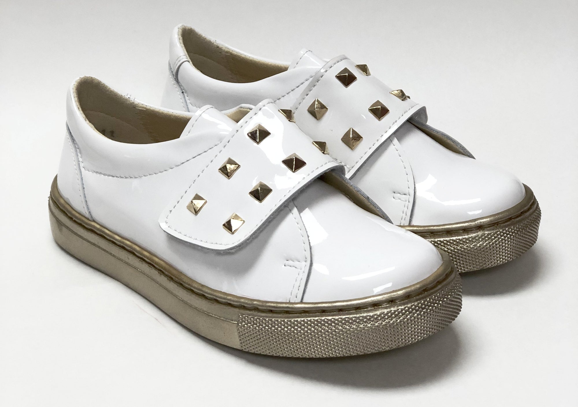 Papanatas White Stud Velcro Sneaker-Tassel Children Shoes