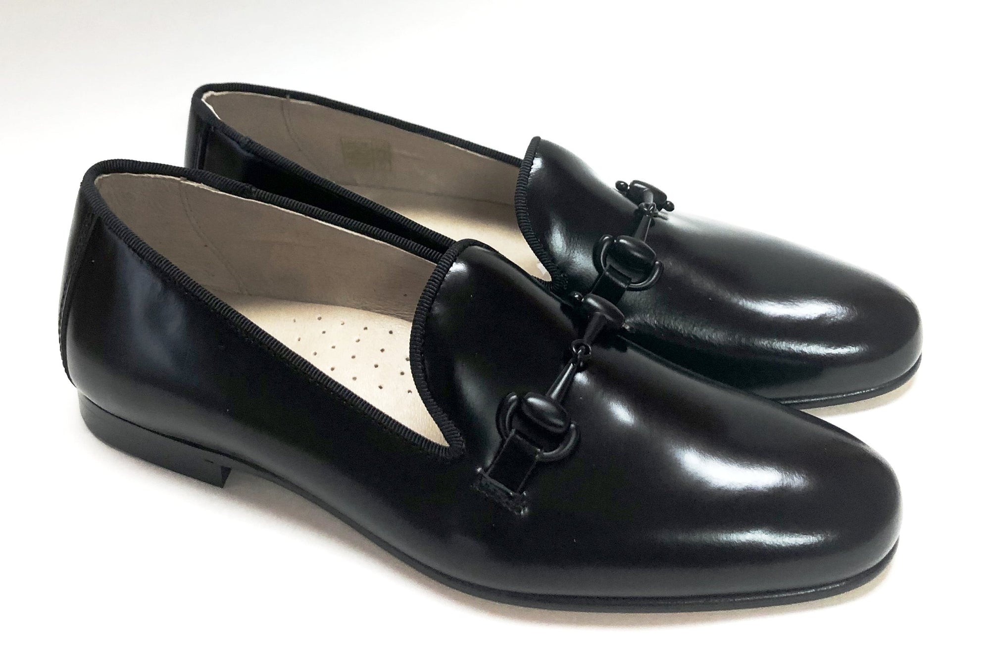 Hoo Black High Shine Chain Loafer-Tassel Children Shoes