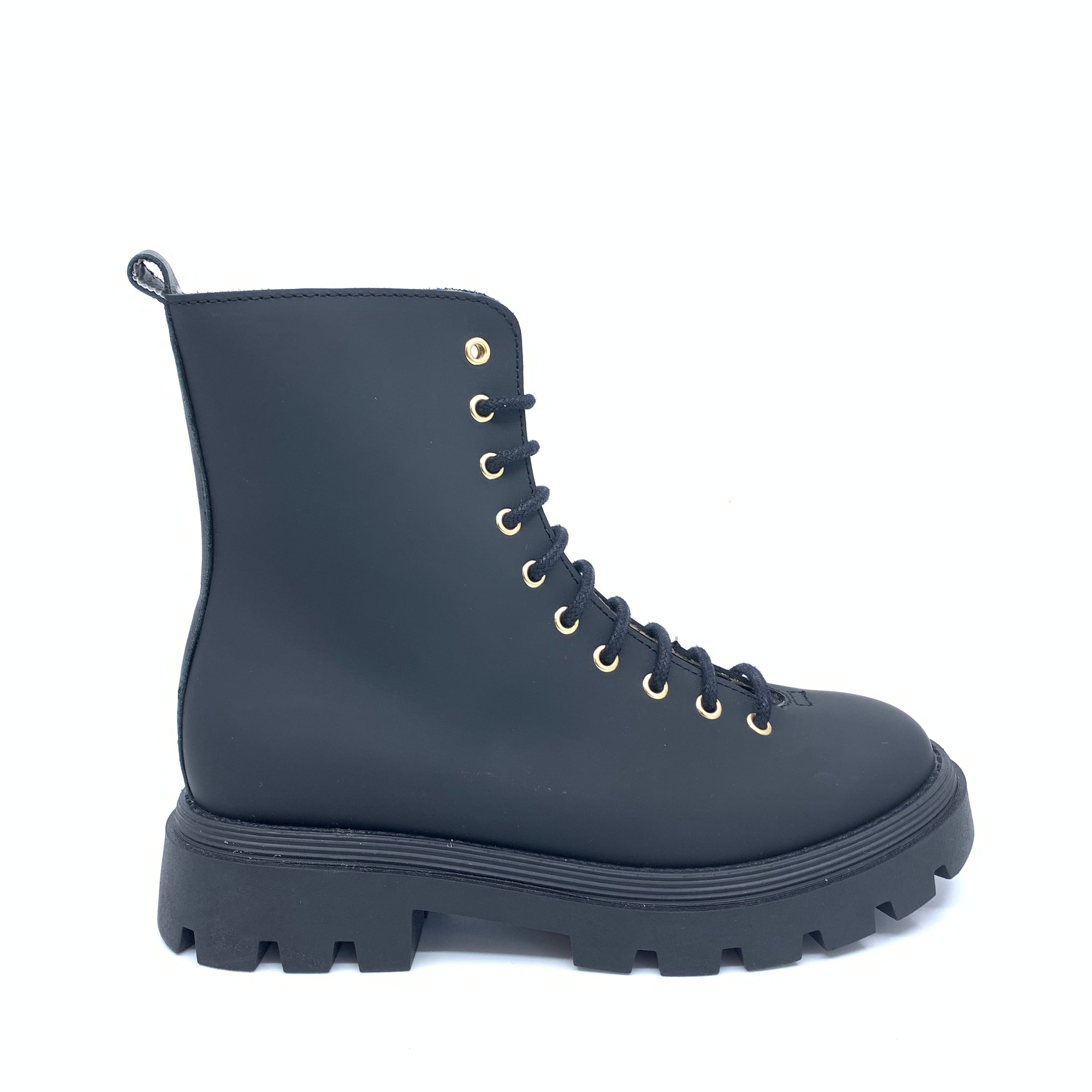 Manuela Black Rubberized Boot-Tassel Children Shoes