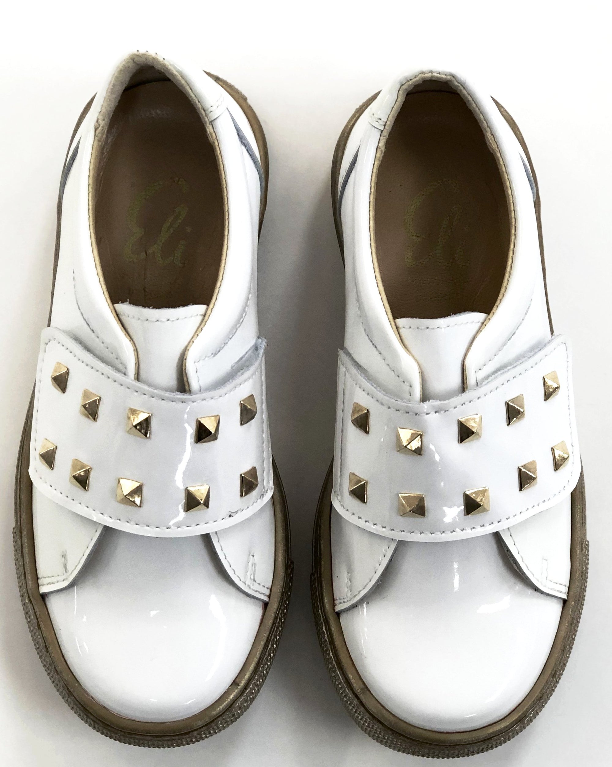 Papanatas White Stud Velcro Sneaker-Tassel Children Shoes