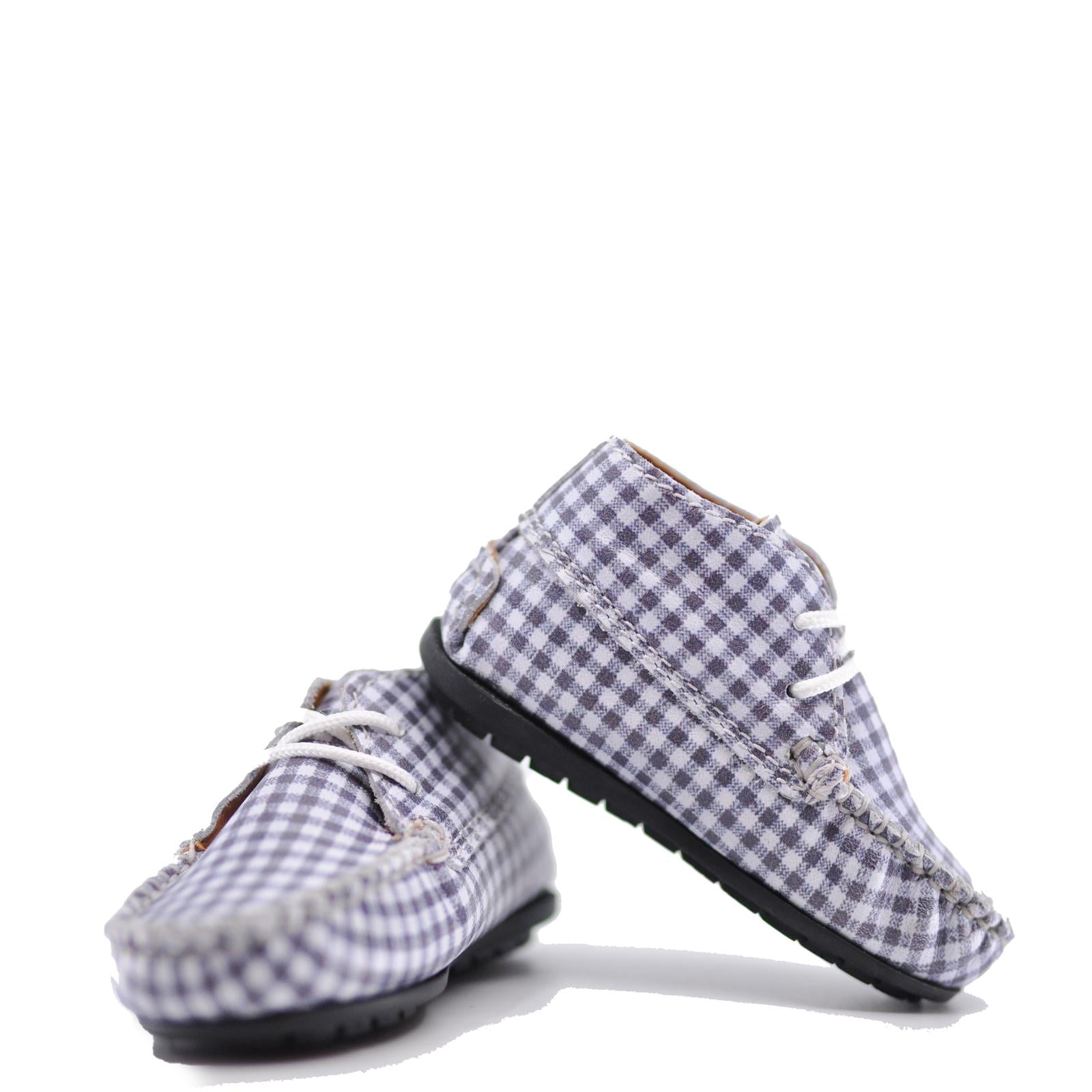 Atlanta Mocassin Gray Gingham Baby Bootie-Tassel Children Shoes