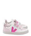Veja Pink and White Velcro Sneaker-Tassel Children Shoes