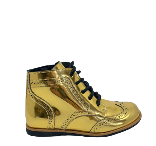 Manuela Gold Mirror Wingtip Bootie-Tassel Children Shoes