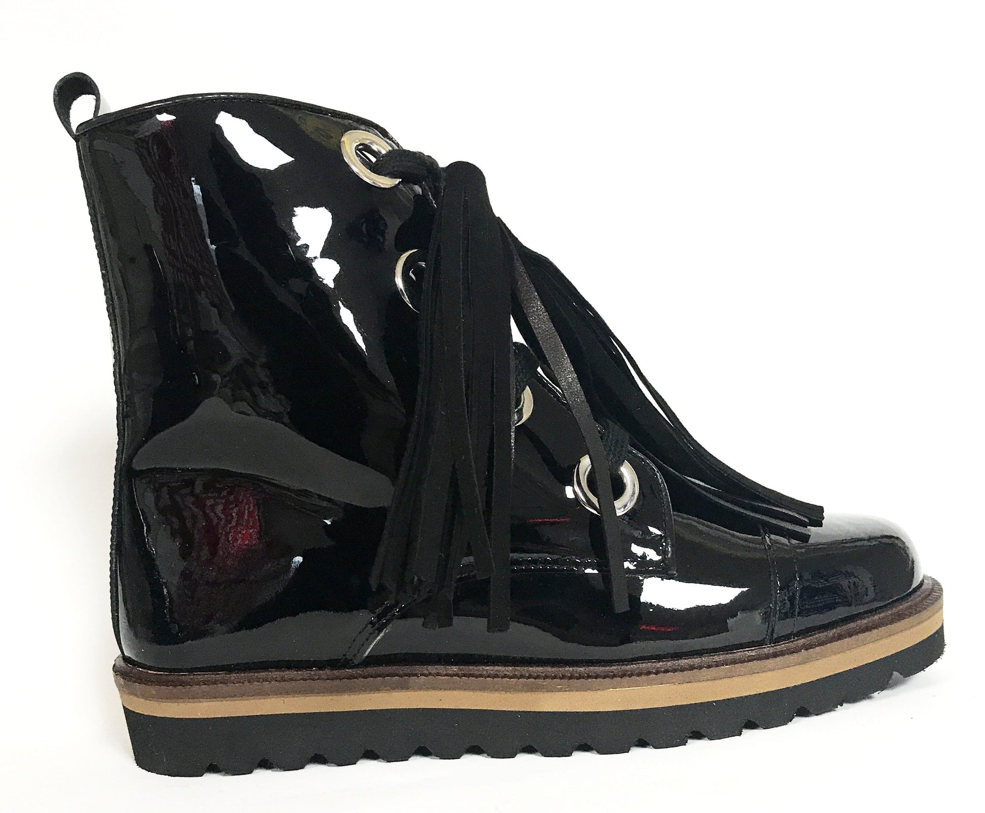 Confetti Black Patent Tassel Boot-Tassel Children Shoes