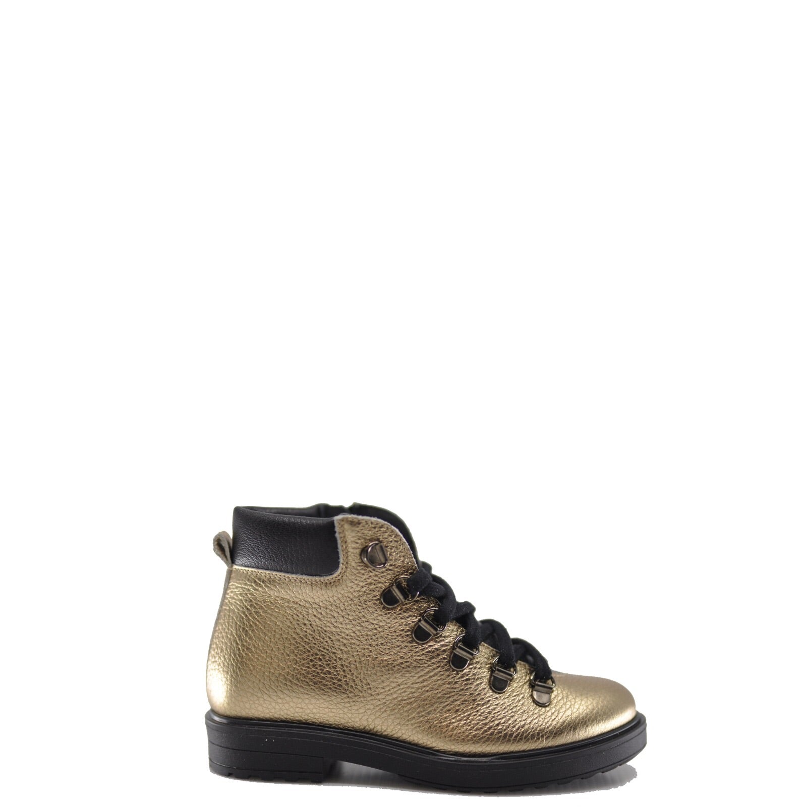 Manuela Gold and Black Combat Bootie-Tassel Children Shoes