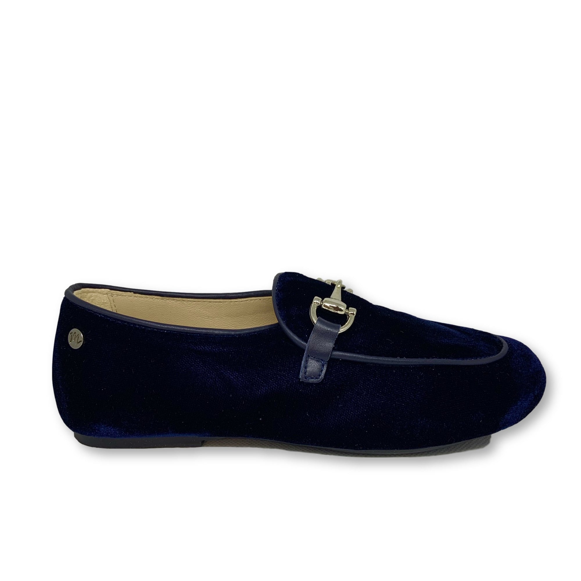 Manuela Navy Velvet Chain Loafer-Tassel Children Shoes