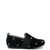Manuela Black Velvet and Gold Star Elastic Smoking Loafer-Tassel Children Shoes